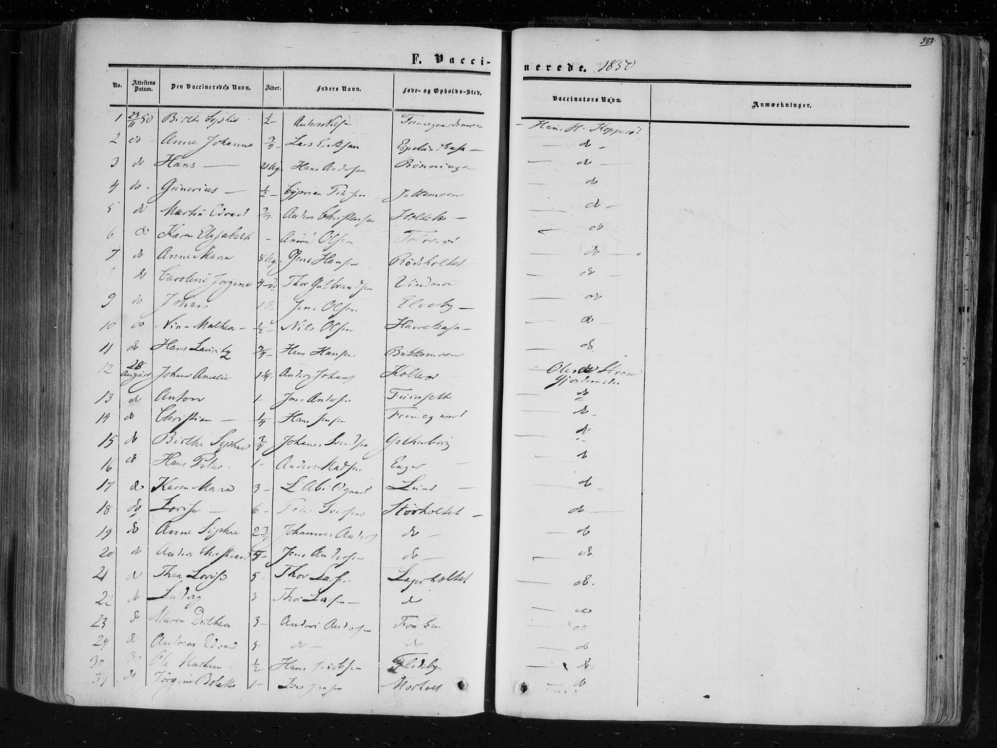 Aremark prestekontor Kirkebøker, SAO/A-10899/F/Fc/L0003: Parish register (official) no. III 3, 1850-1865, p. 388