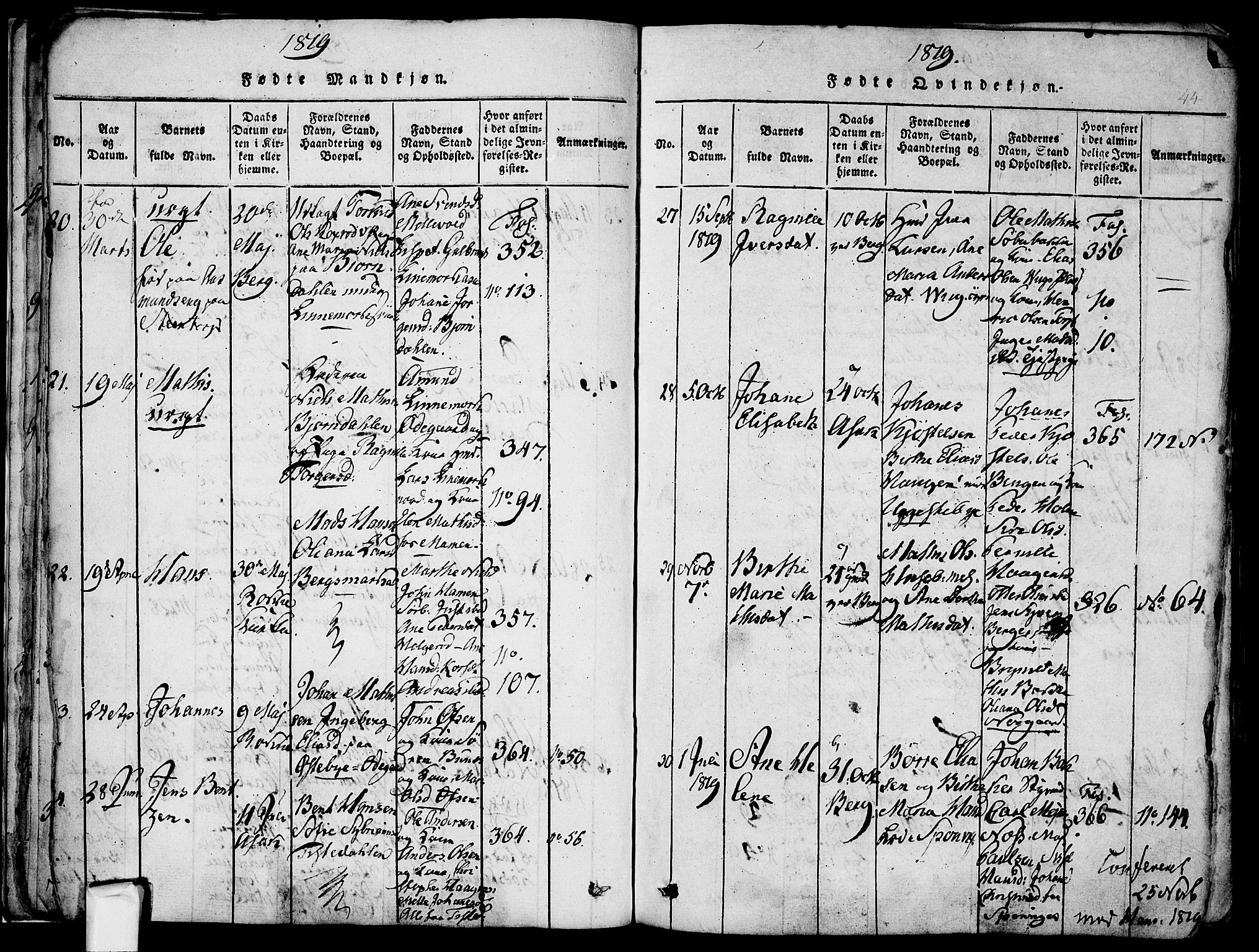 Berg prestekontor Kirkebøker, AV/SAO-A-10902/F/Fa/L0002: Parish register (official) no. I 2, 1815-1831, p. 44