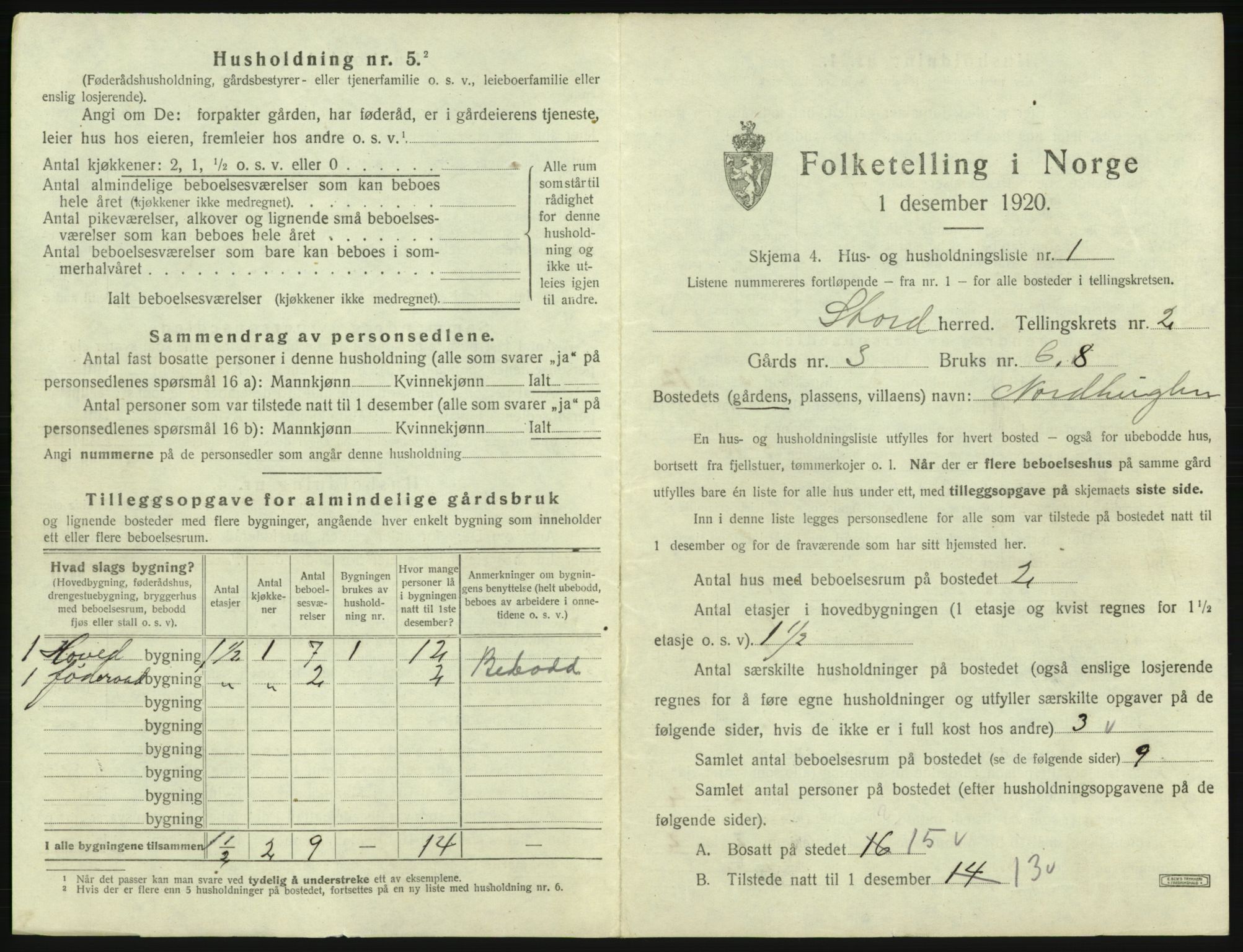 SAB, 1920 census for Stord, 1920, p. 96