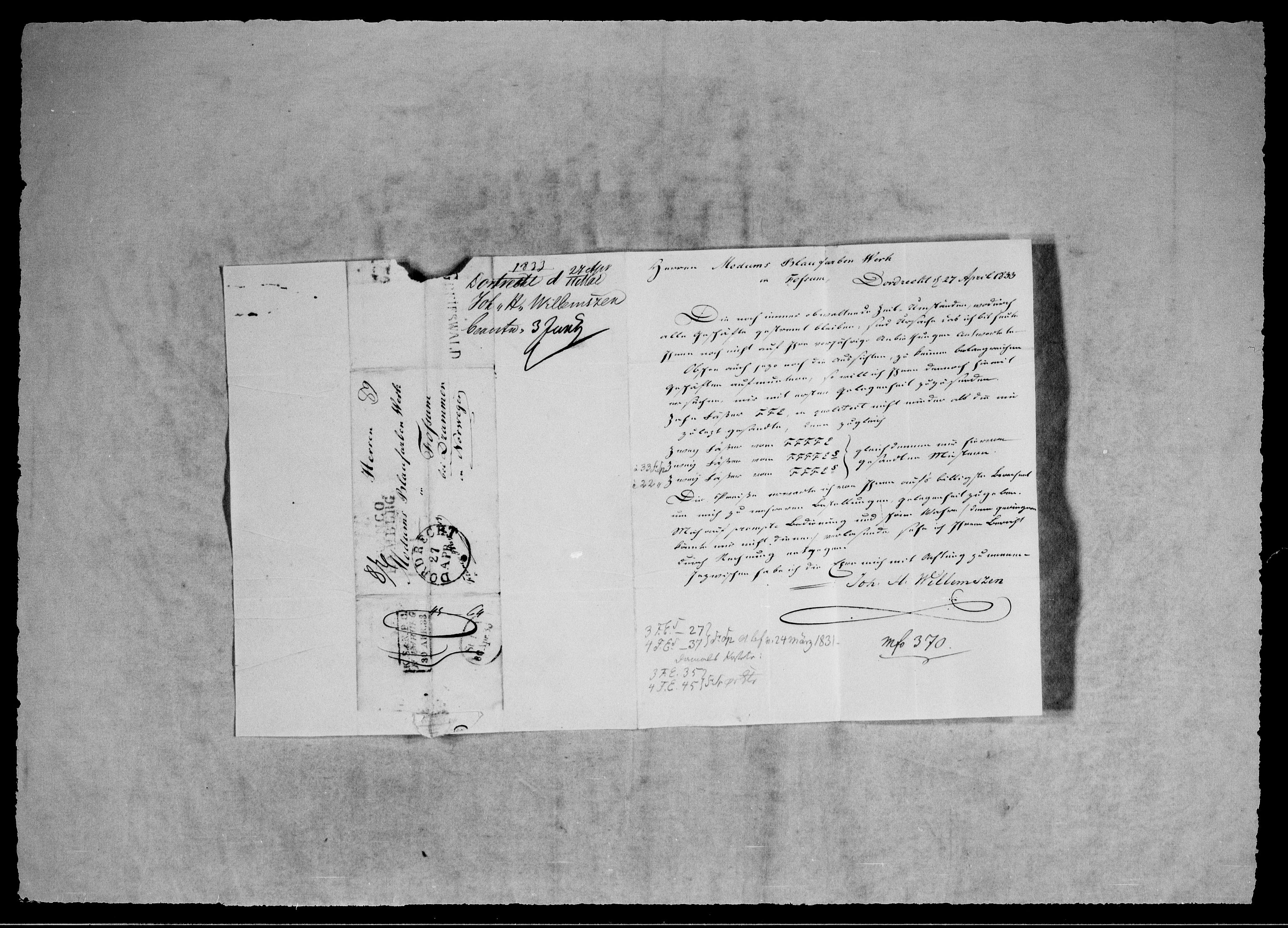 Modums Blaafarveværk, AV/RA-PA-0157/G/Gb/L0110/0001: -- / Innkomne brev I - Y, 1832-1833, p. 12
