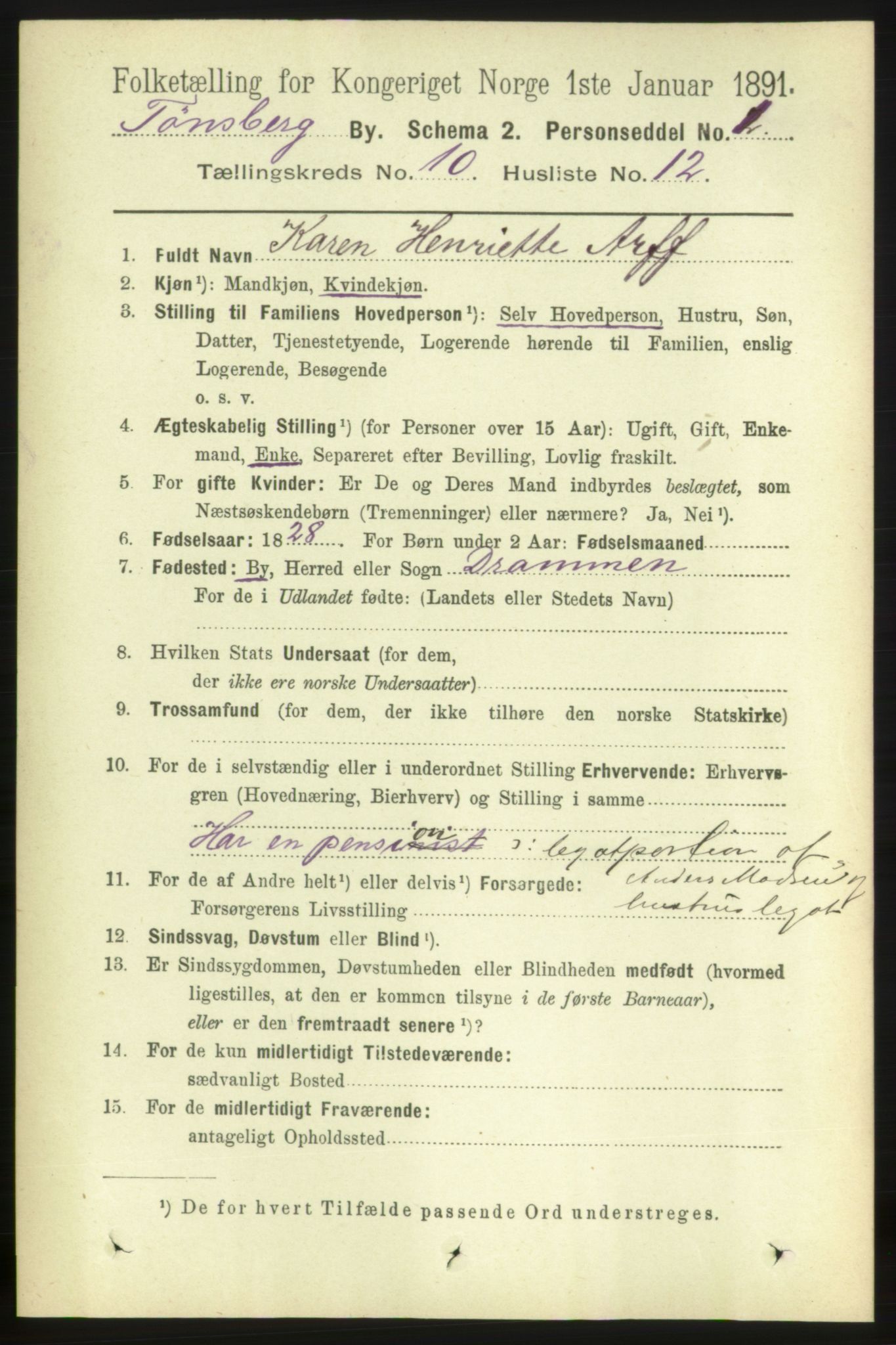 RA, 1891 census for 0705 Tønsberg, 1891, p. 3753