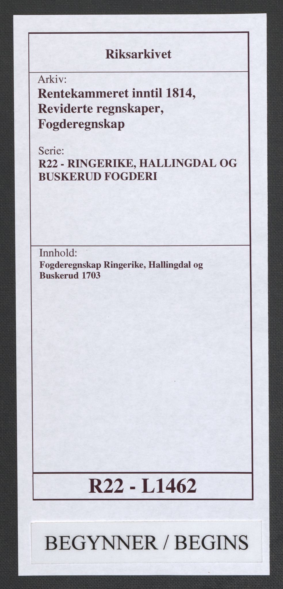 Rentekammeret inntil 1814, Reviderte regnskaper, Fogderegnskap, RA/EA-4092/R22/L1462: Fogderegnskap Ringerike, Hallingdal og Buskerud, 1698-1703, p. 1