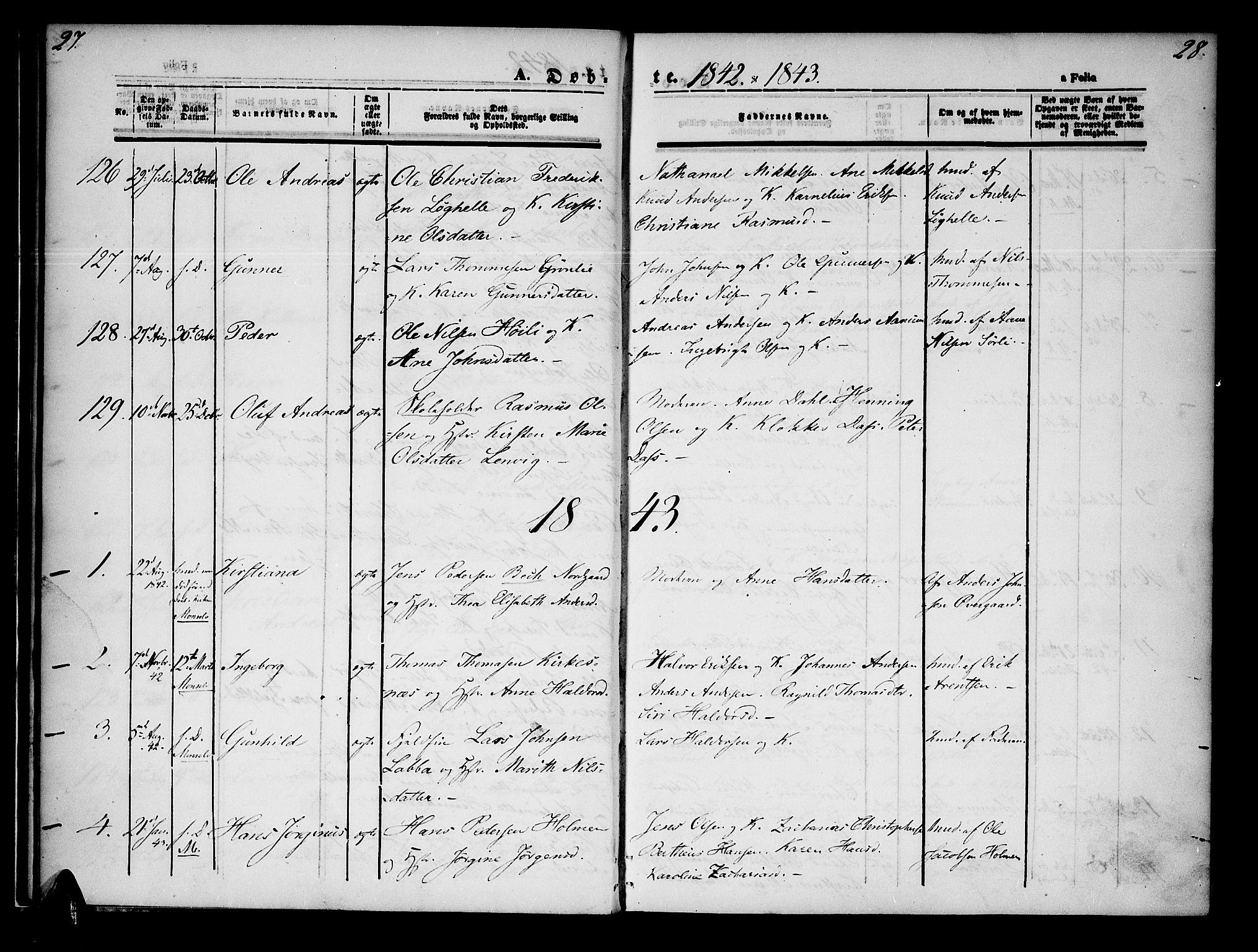Lenvik sokneprestembete, SATØ/S-1310/H/Ha/Haa/L0005kirke: Parish register (official) no. 5, 1842-1844, p. 27-28