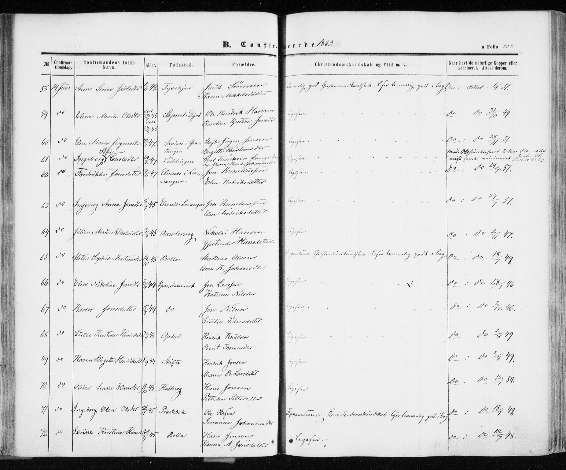 Ibestad sokneprestembete, AV/SATØ-S-0077/H/Ha/Haa/L0009kirke: Parish register (official) no. 9, 1859-1868, p. 207