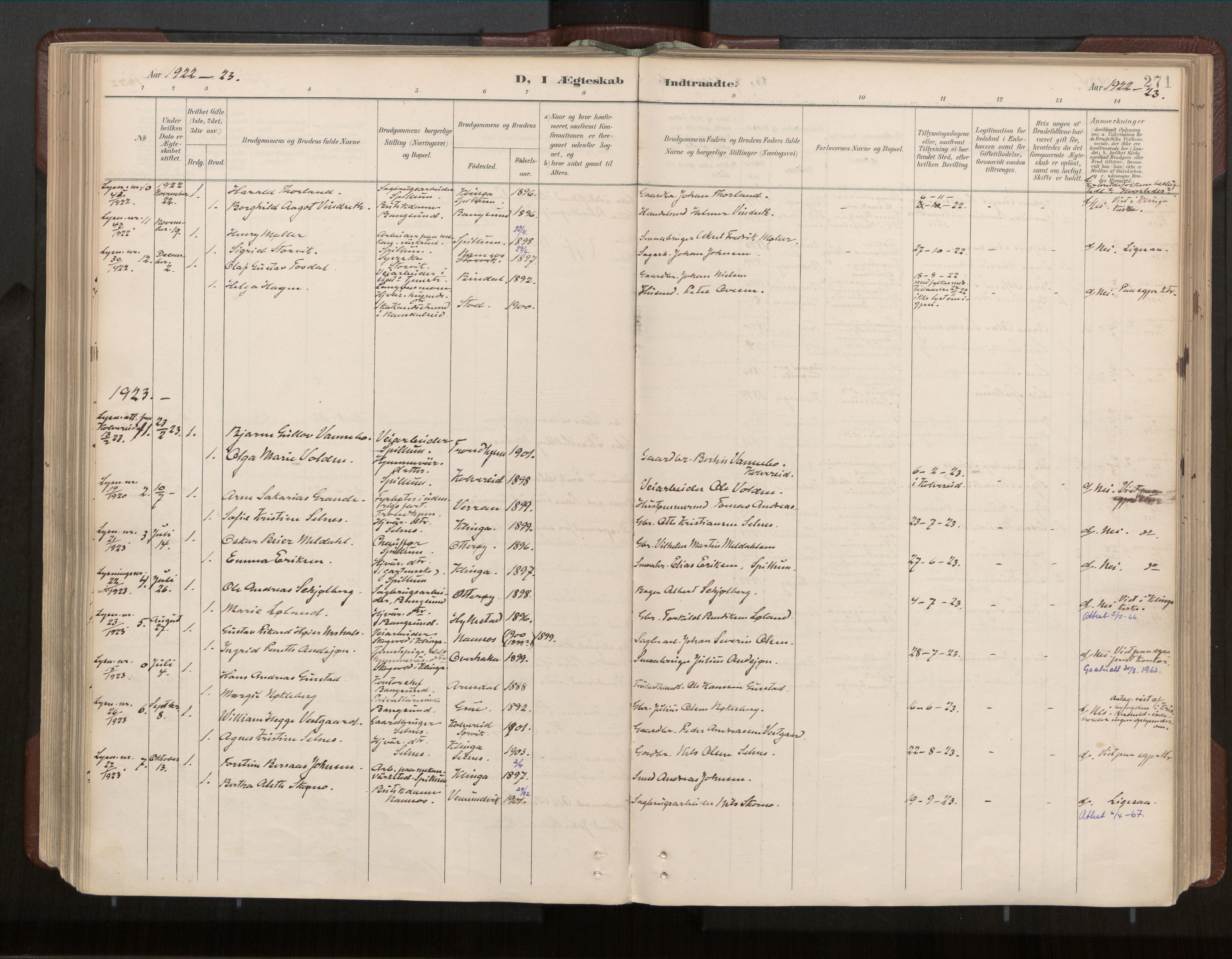 Ministerialprotokoller, klokkerbøker og fødselsregistre - Nord-Trøndelag, SAT/A-1458/770/L0589: Parish register (official) no. 770A03, 1887-1929, p. 271