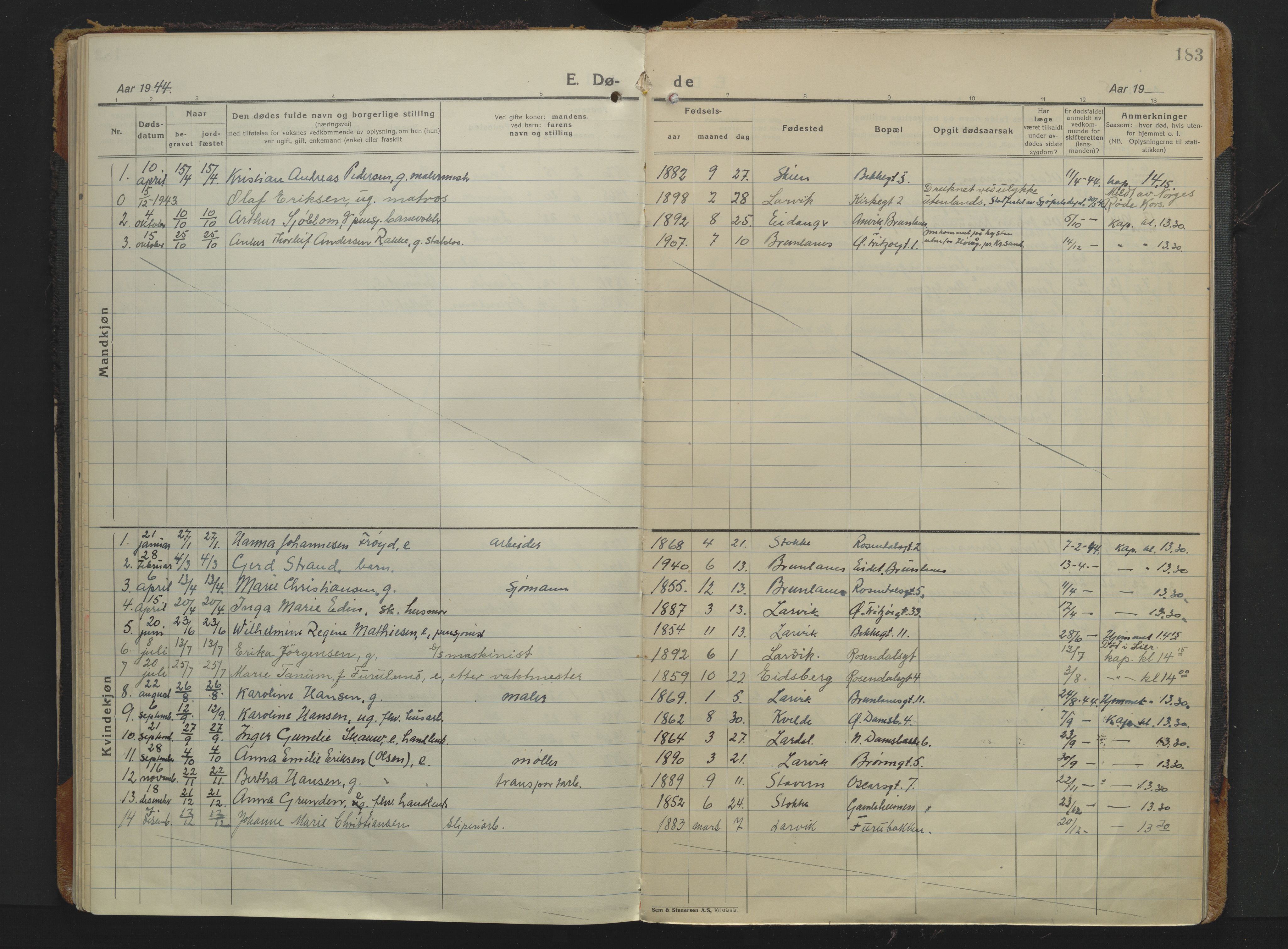 Larvik kirkebøker, AV/SAKO-A-352/F/Fb/L0006: Parish register (official) no. II 6, 1925-1961, p. 183