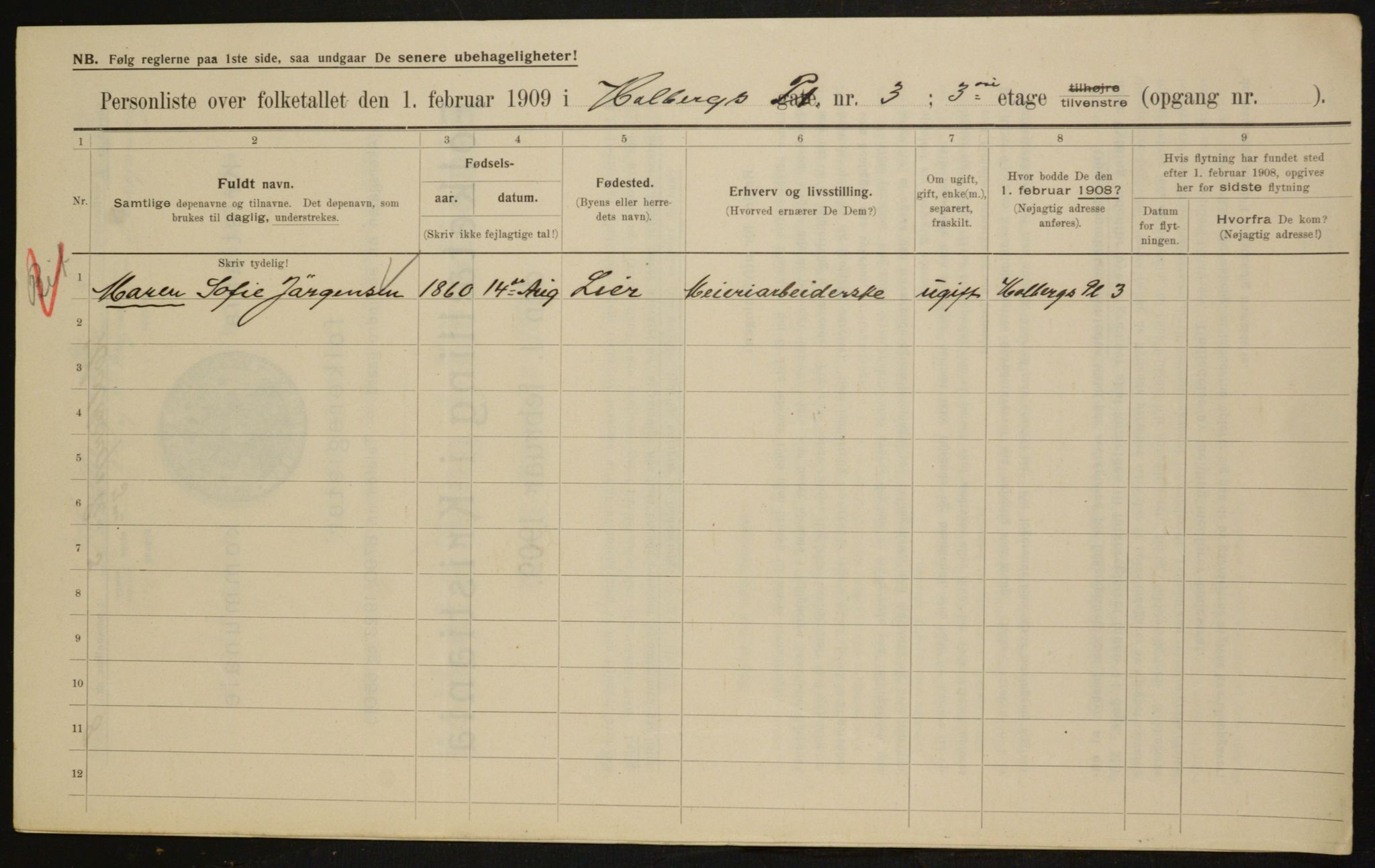 OBA, Municipal Census 1909 for Kristiania, 1909, p. 36760