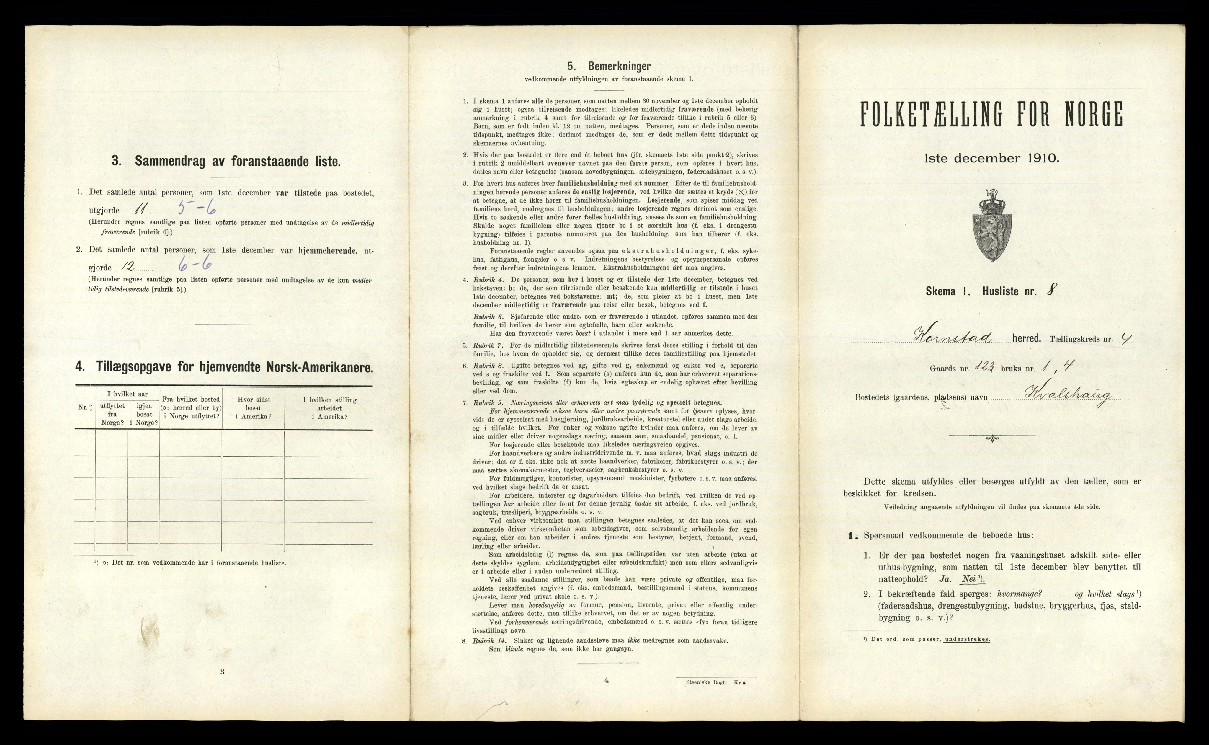 RA, 1910 census for Kornstad, 1910, p. 417