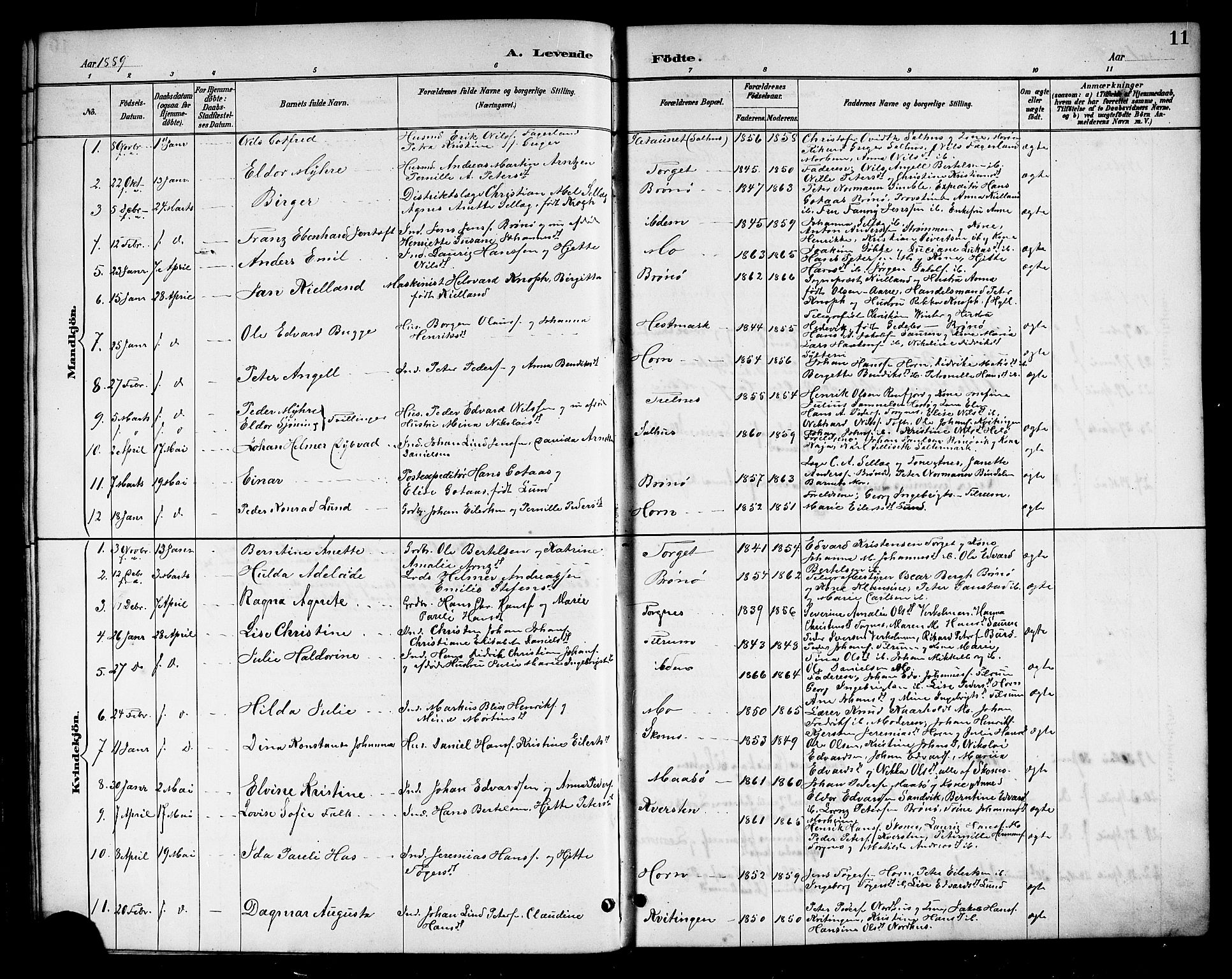 Ministerialprotokoller, klokkerbøker og fødselsregistre - Nordland, SAT/A-1459/813/L0213: Parish register (copy) no. 813C05, 1887-1903, p. 11