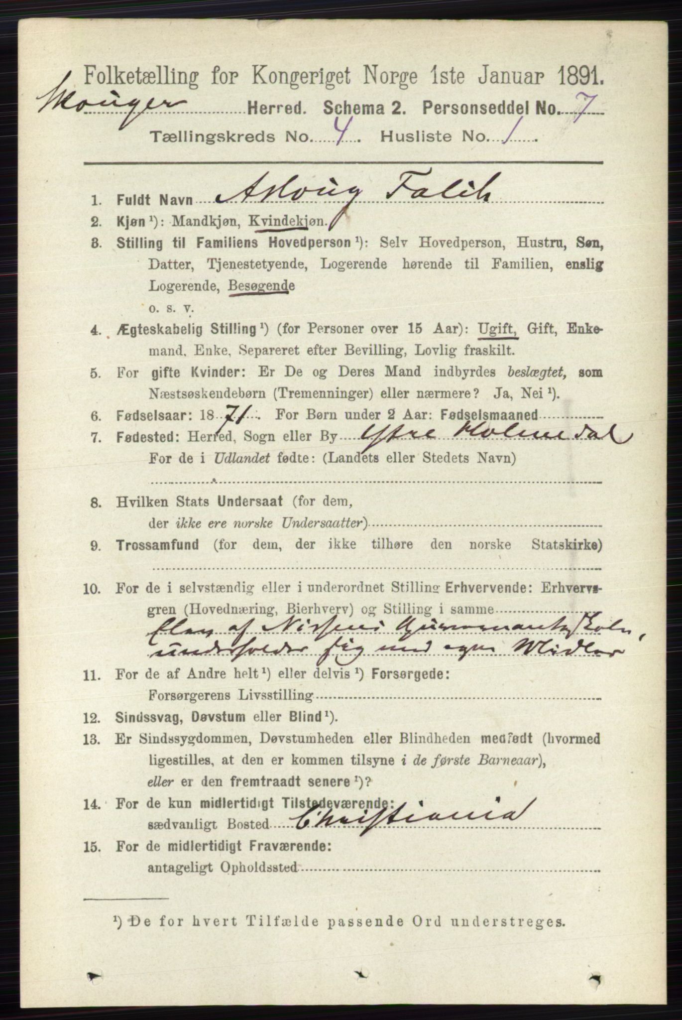 RA, 1891 census for 0712 Skoger, 1891, p. 2267