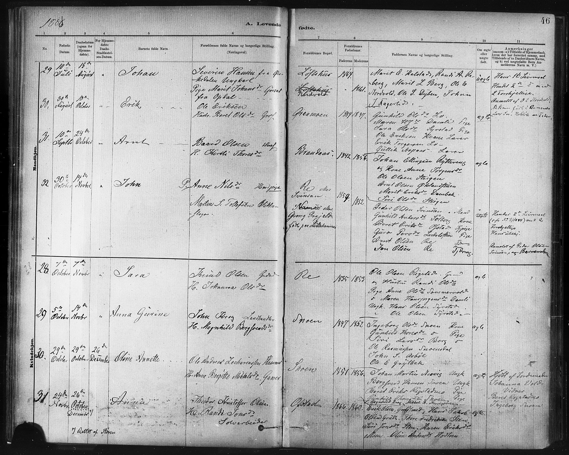 Ministerialprotokoller, klokkerbøker og fødselsregistre - Sør-Trøndelag, AV/SAT-A-1456/672/L0857: Parish register (official) no. 672A09, 1882-1893, p. 46