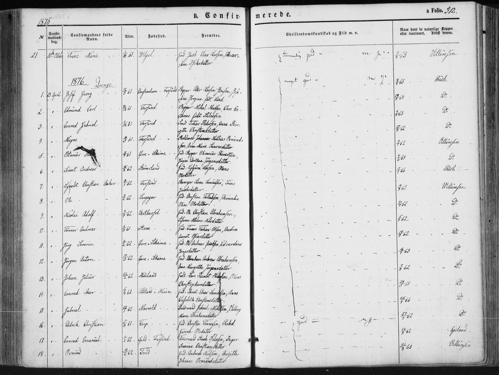 Lista sokneprestkontor, SAK/1111-0027/F/Fa/L0011: Parish register (official) no. A 11, 1861-1878, p. 312