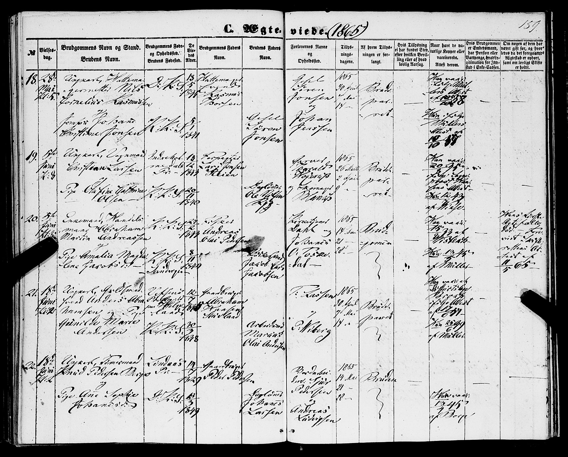 Korskirken sokneprestembete, AV/SAB-A-76101/H/Haa/L0035: Parish register (official) no. D 2, 1852-1867, p. 159