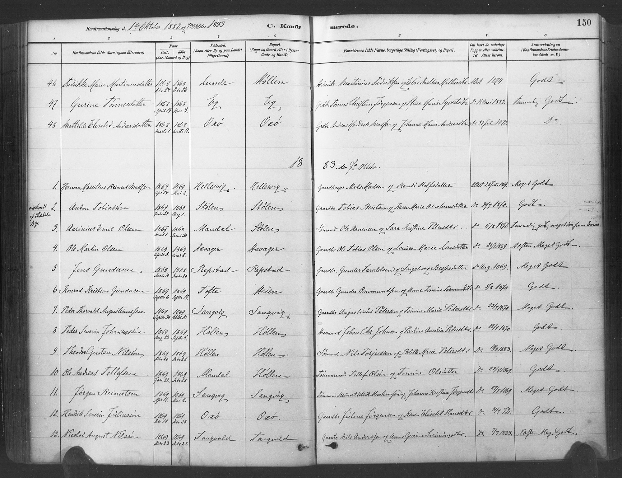 Søgne sokneprestkontor, SAK/1111-0037/F/Fa/Fab/L0012: Parish register (official) no. A 12, 1880-1891, p. 150