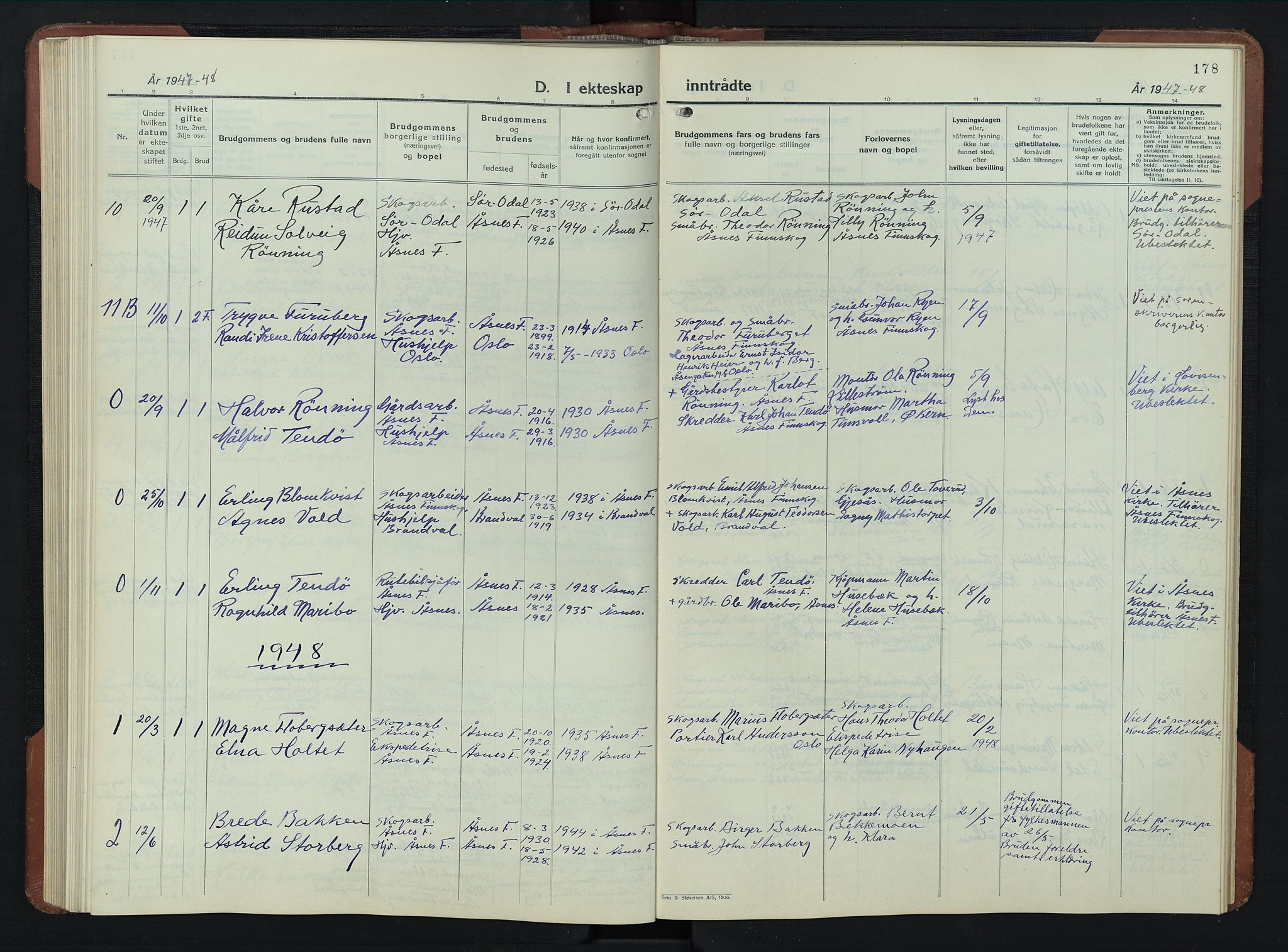 Åsnes prestekontor, AV/SAH-PREST-042/H/Ha/Hab/L0009: Parish register (copy) no. 9, 1930-1954, p. 178