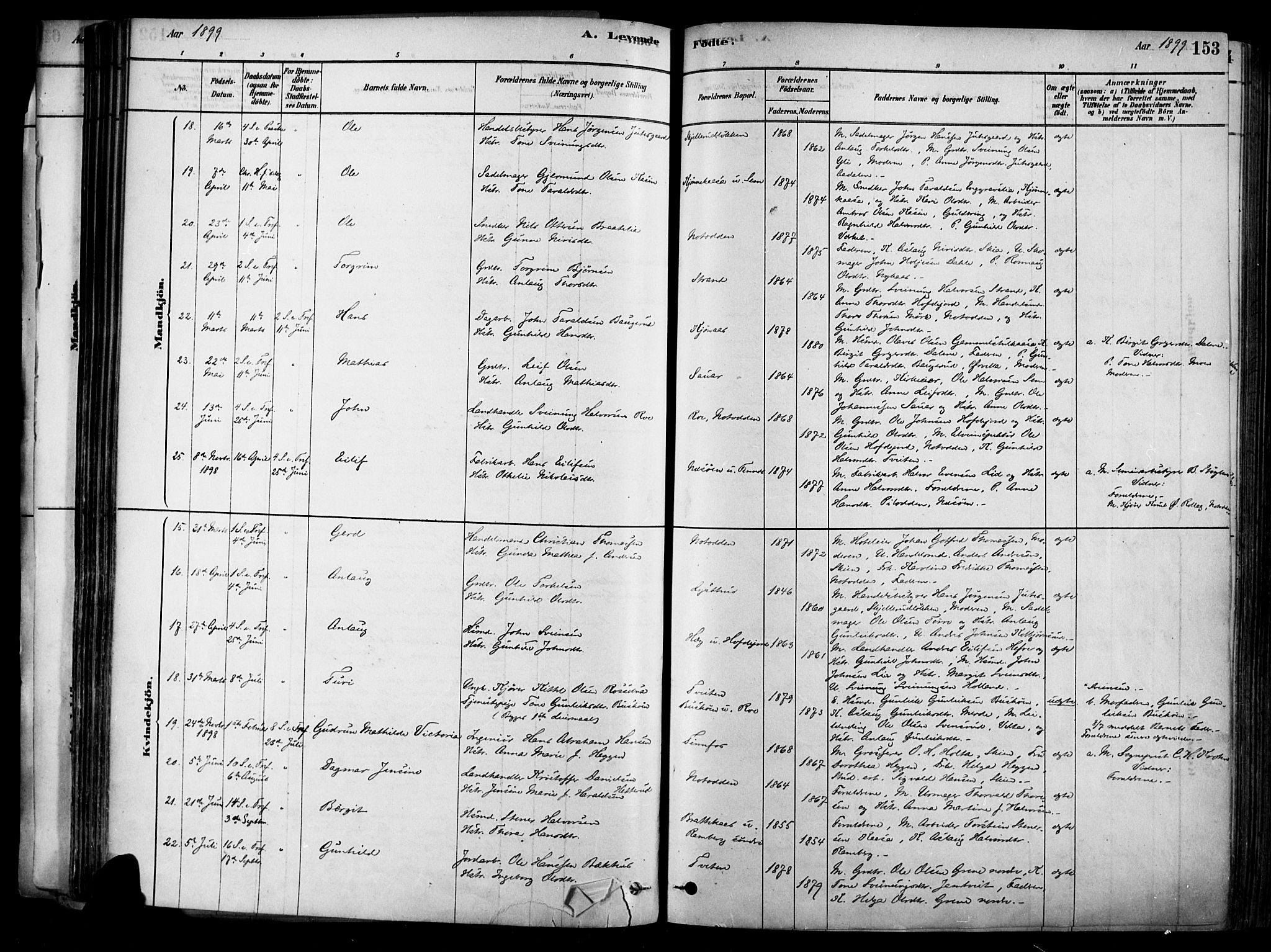 Heddal kirkebøker, SAKO/A-268/F/Fa/L0008: Parish register (official) no. I 8, 1878-1903, p. 153
