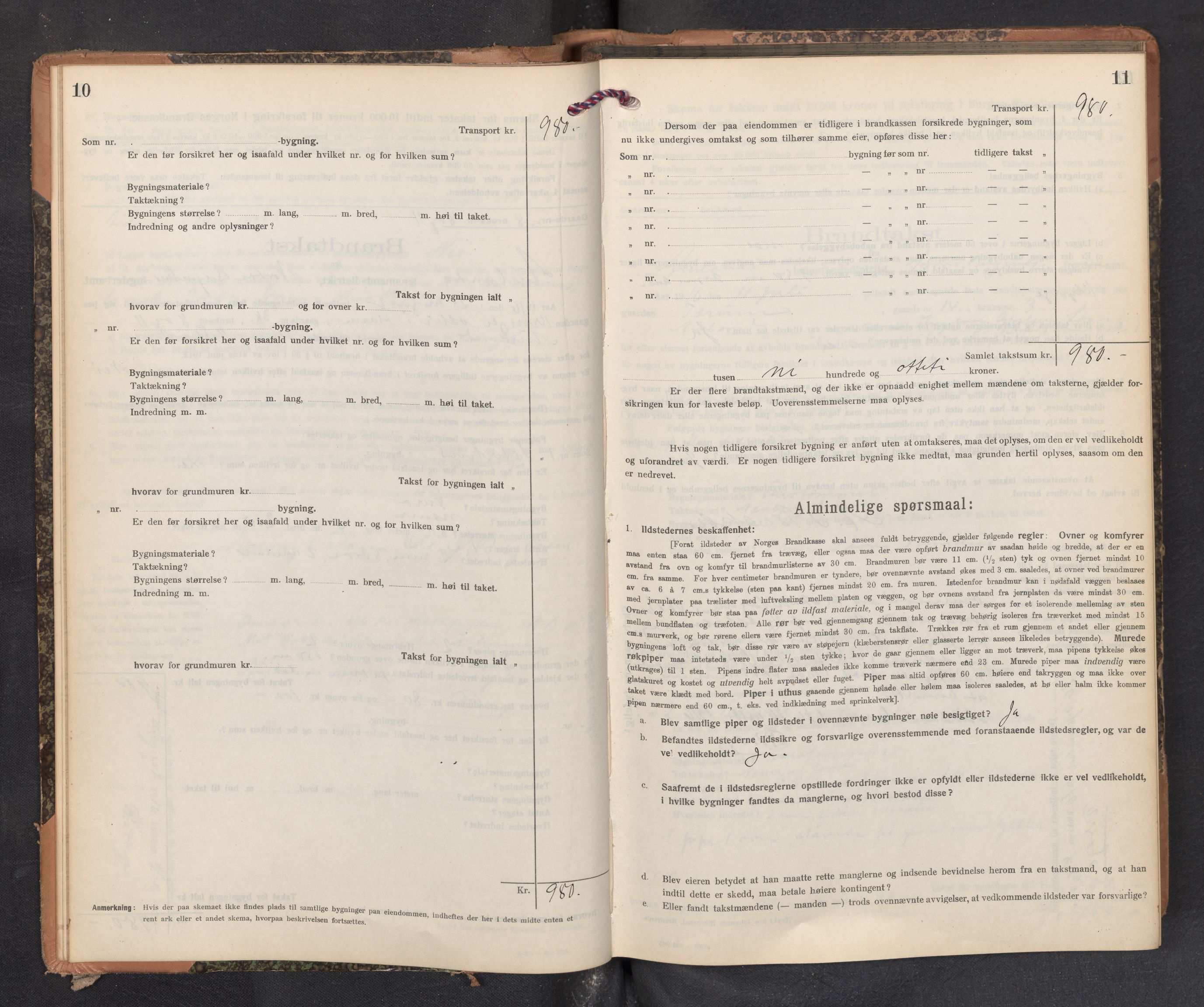 Lensmannen i Aurland, AV/SAB-A-26401/0012/L0006: Branntakstprotokoll, skjematakst, 1916-1922, p. 10-11