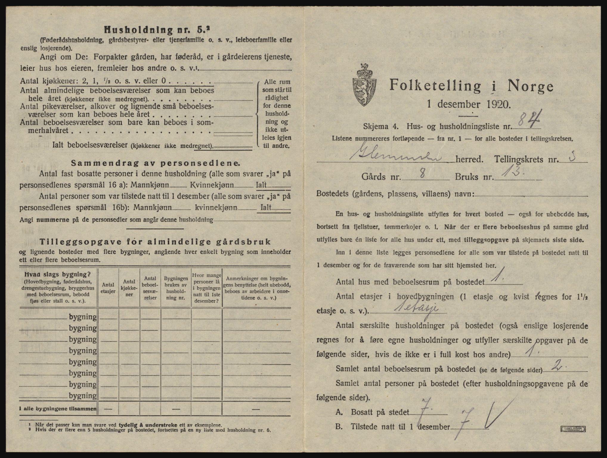 SAO, 1920 census for Glemmen, 1920, p. 619