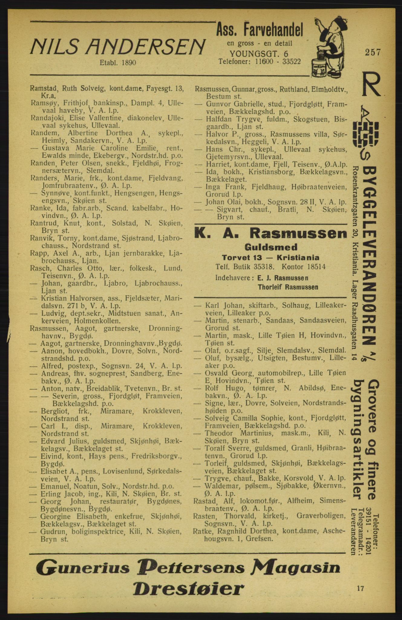 Aker adressebok/adressekalender, PUBL/001/A/002: Akers adressekalender, 1922, p. 257