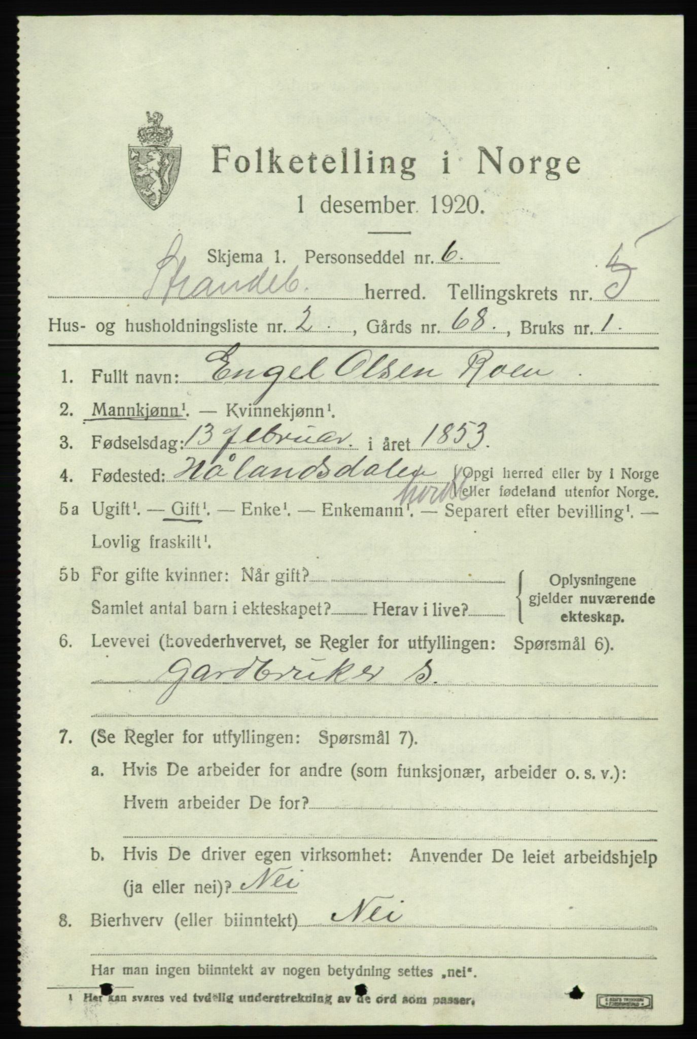 SAB, 1920 census for Strandebarm, 1920, p. 3778