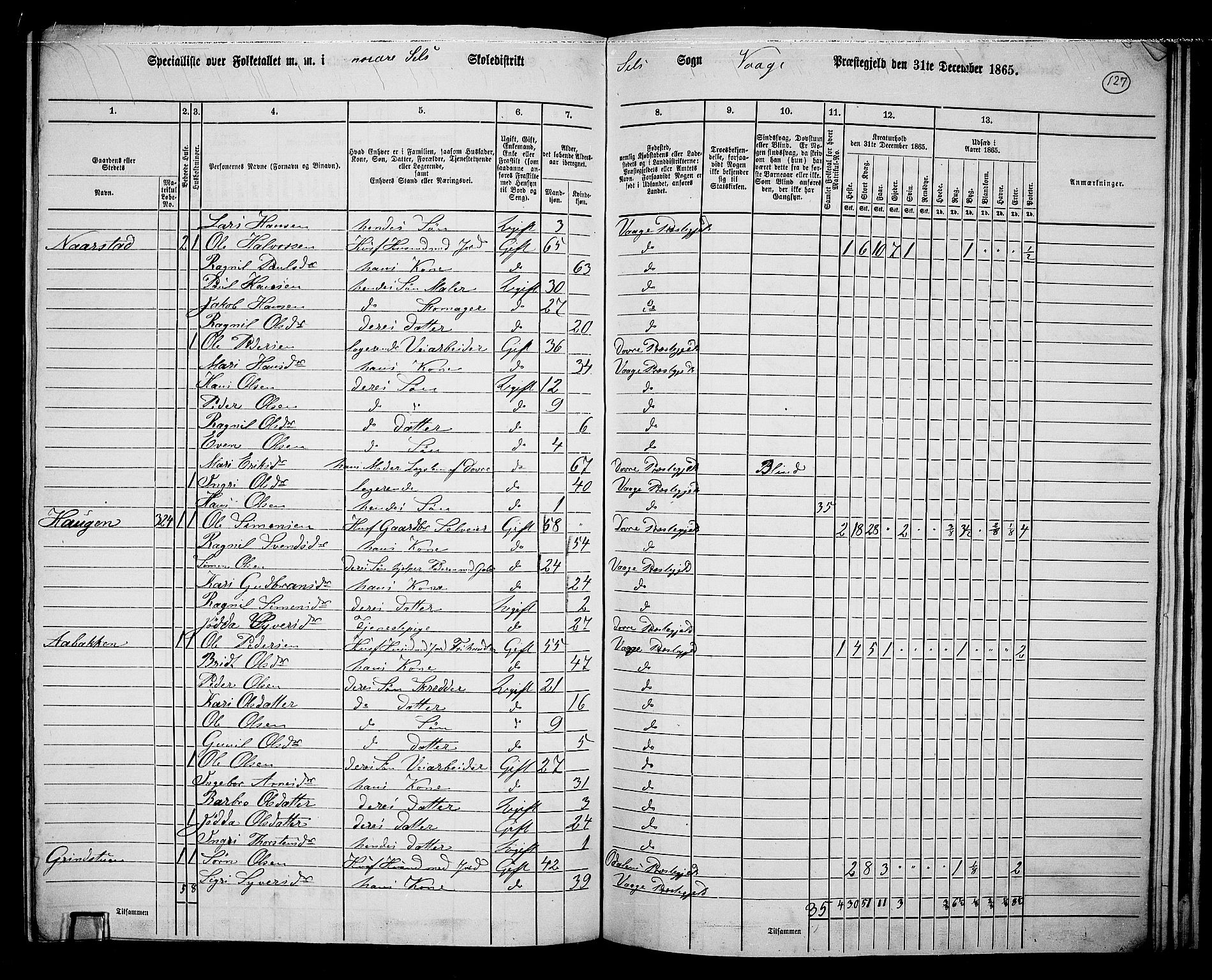 RA, 1865 census for Vågå, 1865, p. 283