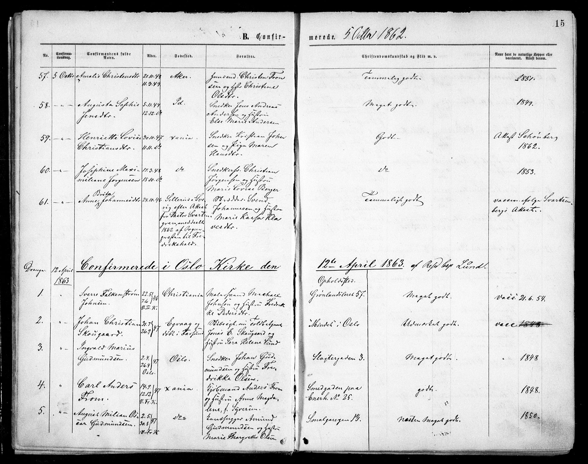 Grønland prestekontor Kirkebøker, AV/SAO-A-10848/F/Fa/L0003: Parish register (official) no. 3, 1862-1868, p. 15