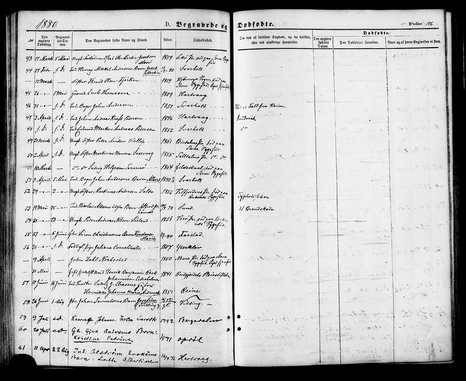 Ministerialprotokoller, klokkerbøker og fødselsregistre - Nordland, SAT/A-1459/881/L1166: Parish register (copy) no. 881C03, 1876-1885, p. 186