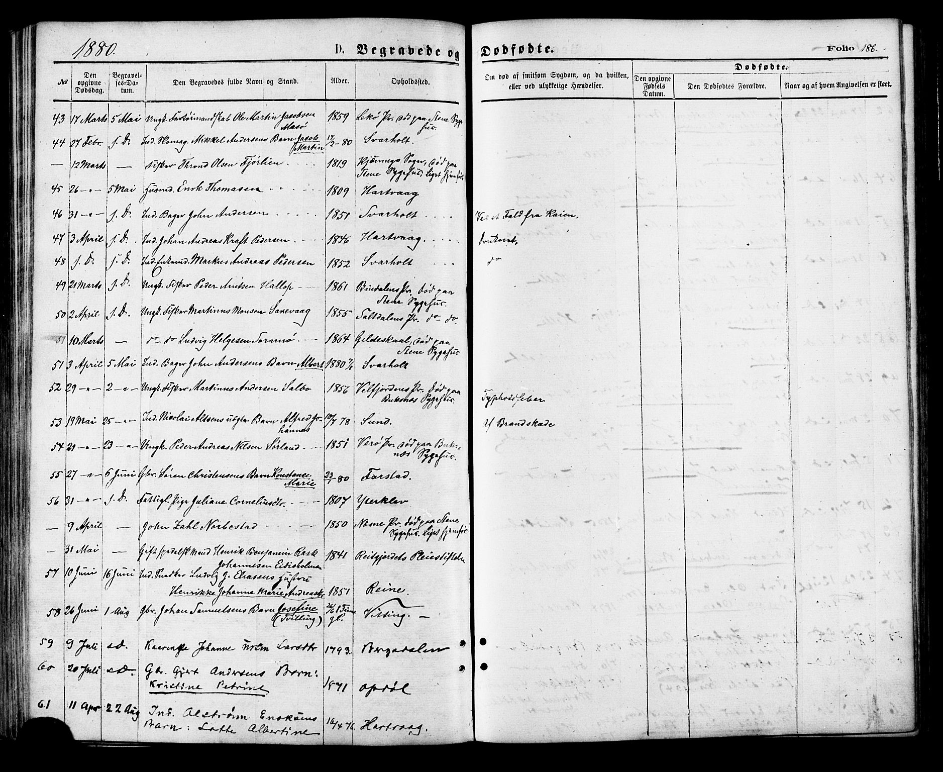 Ministerialprotokoller, klokkerbøker og fødselsregistre - Nordland, AV/SAT-A-1459/881/L1166: Parish register (copy) no. 881C03, 1876-1885, p. 186