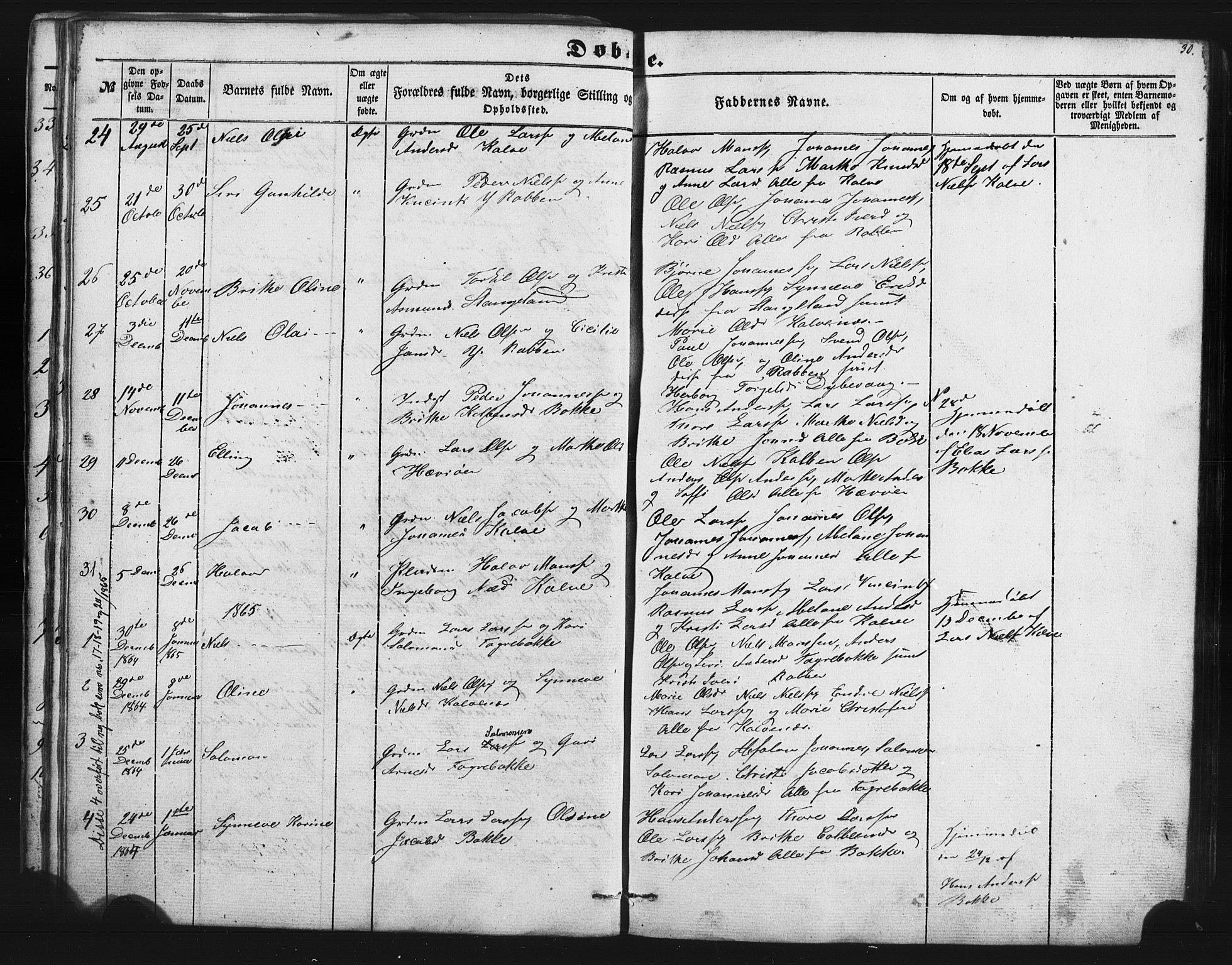 Austevoll Sokneprestembete, SAB/A-74201/H/Hab: Parish register (copy) no. B 1, 1852-1864, p. 30