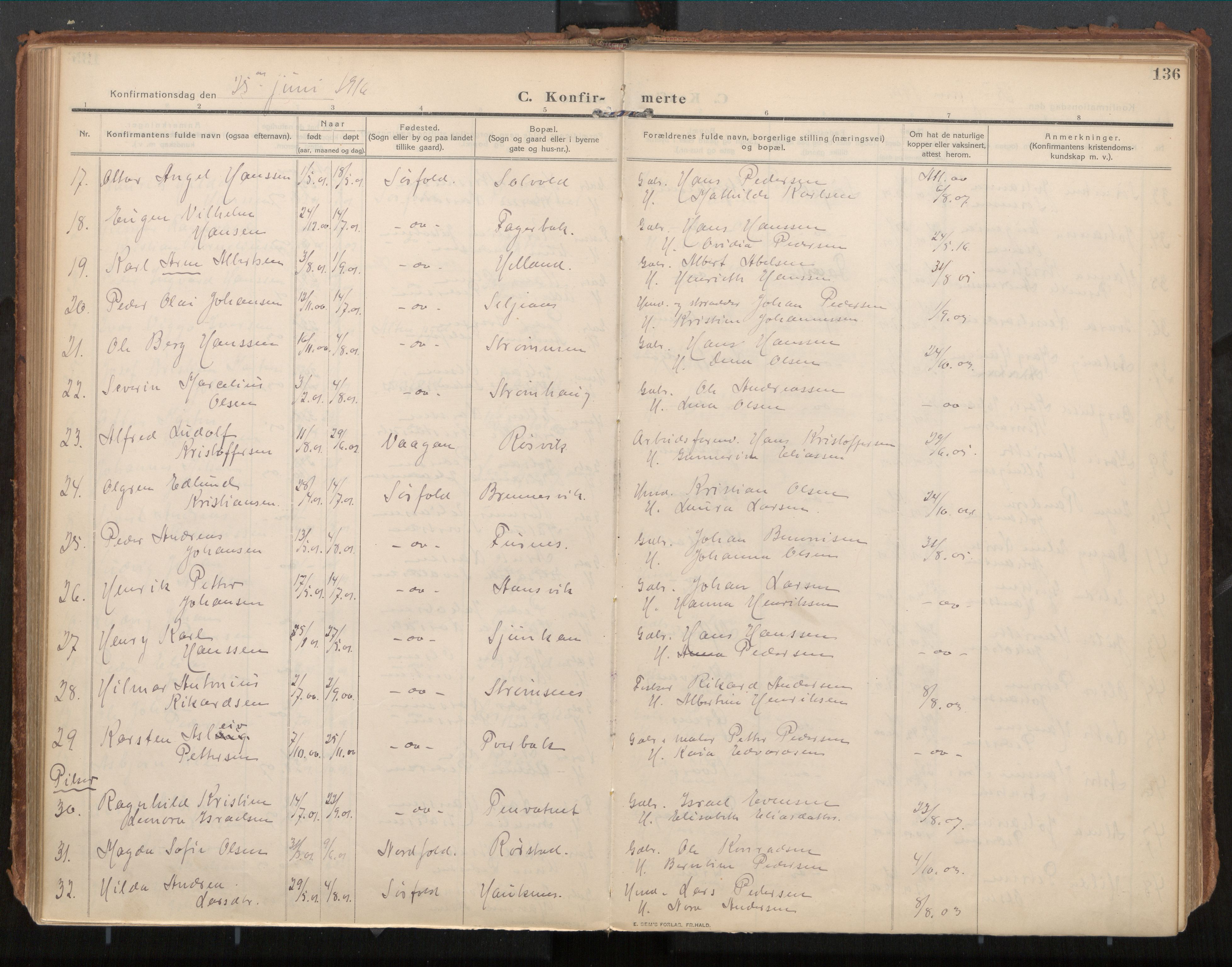 Ministerialprotokoller, klokkerbøker og fødselsregistre - Nordland, AV/SAT-A-1459/854/L0784: Parish register (official) no. 854A07, 1910-1922, p. 136