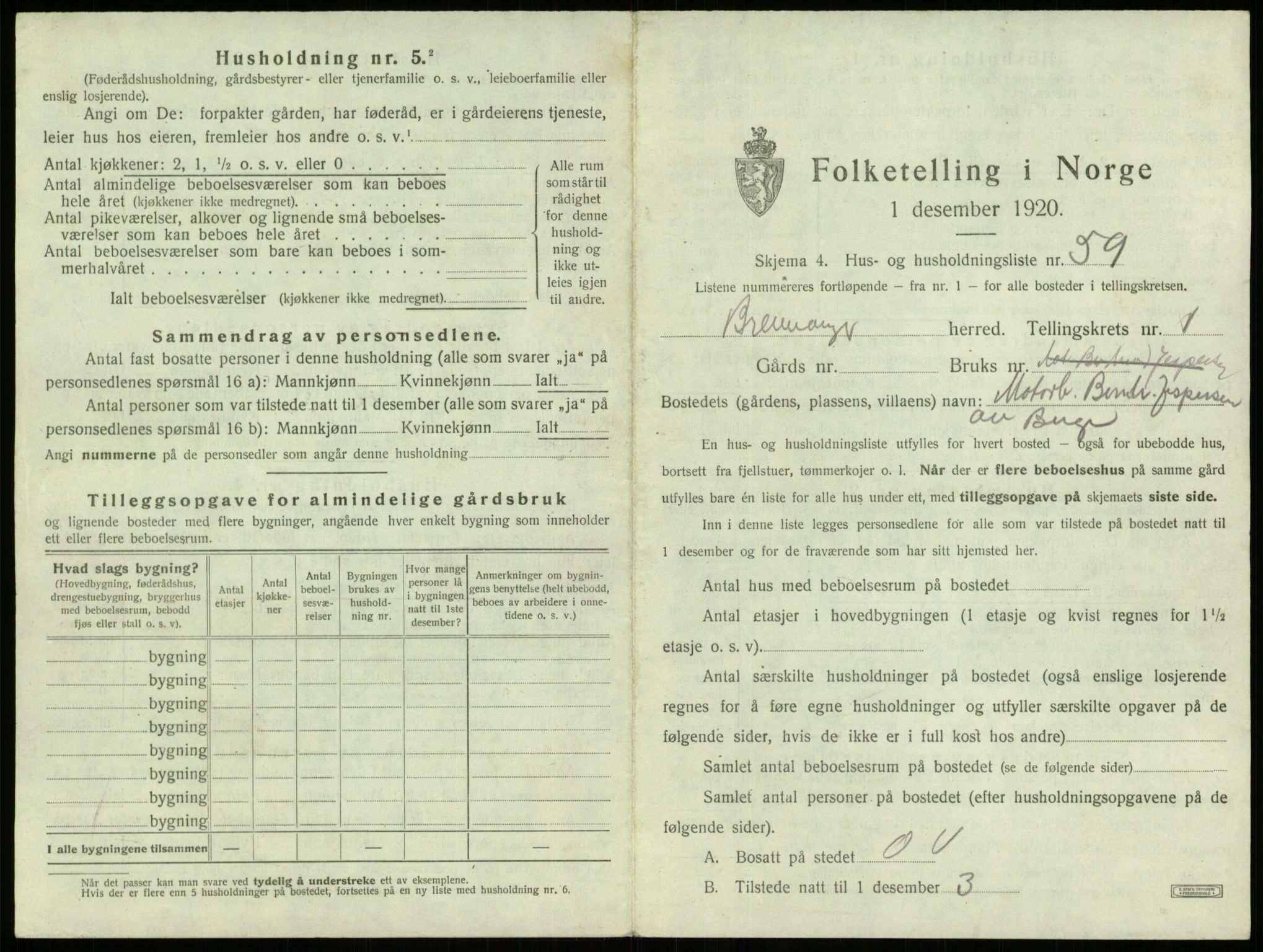 SAB, 1920 census for Bremanger, 1920, p. 169