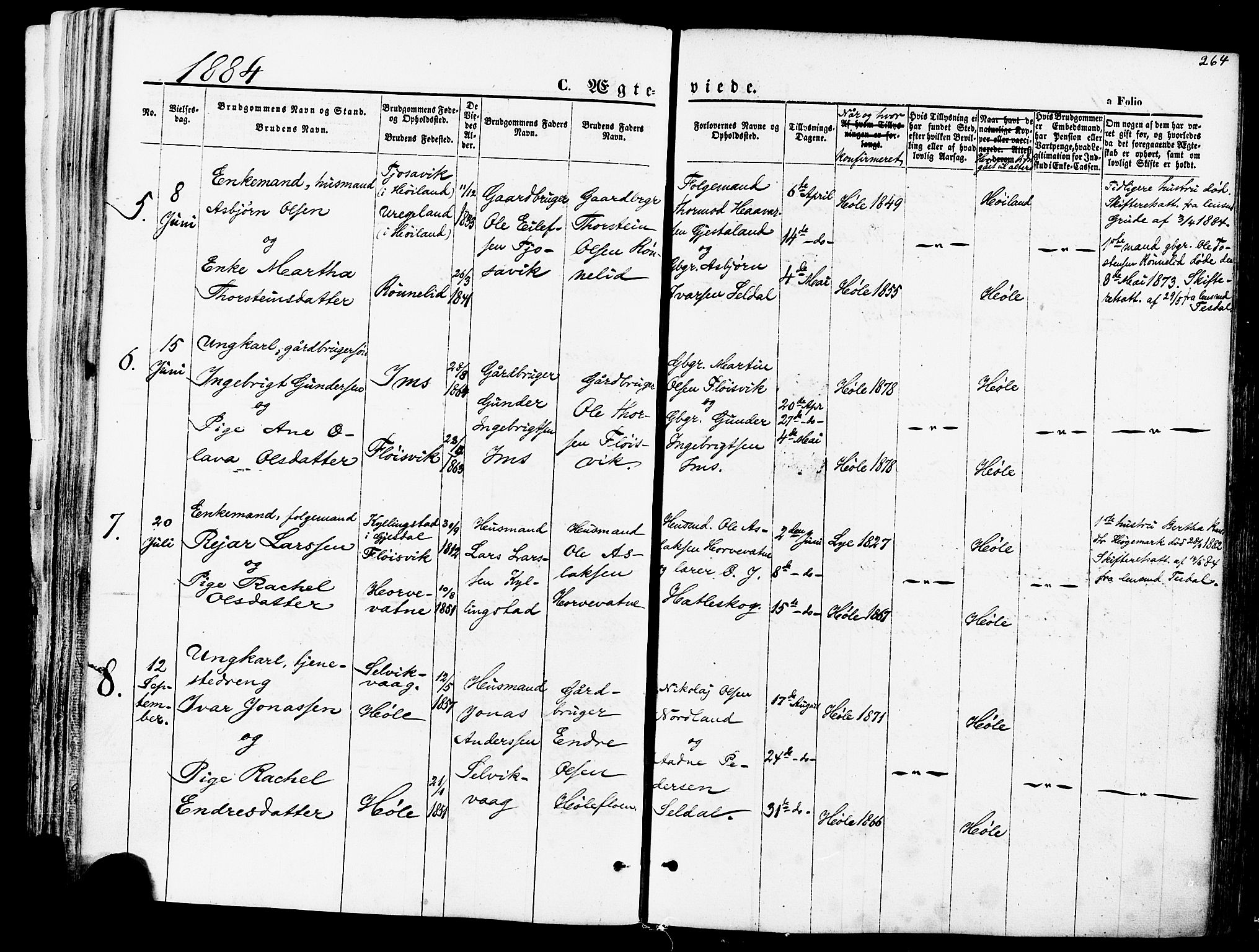 Høgsfjord sokneprestkontor, SAST/A-101624/H/Ha/Haa/L0002: Parish register (official) no. A 2, 1855-1885, p. 264