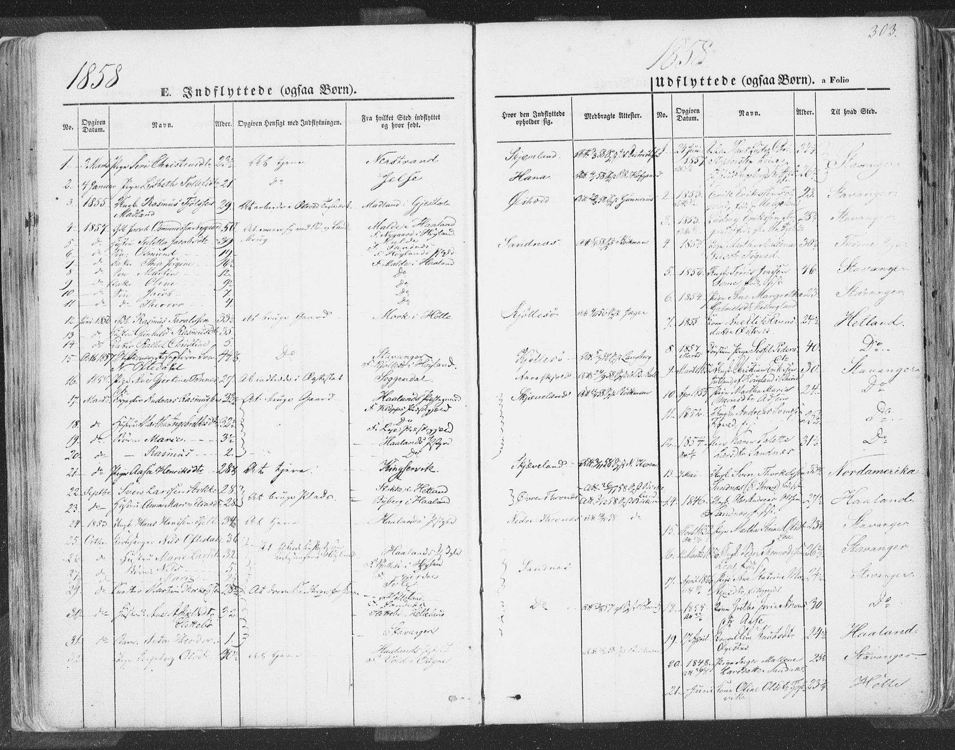 Høyland sokneprestkontor, SAST/A-101799/001/30BA/L0009: Parish register (official) no. A 9.2, 1857-1877, p. 303