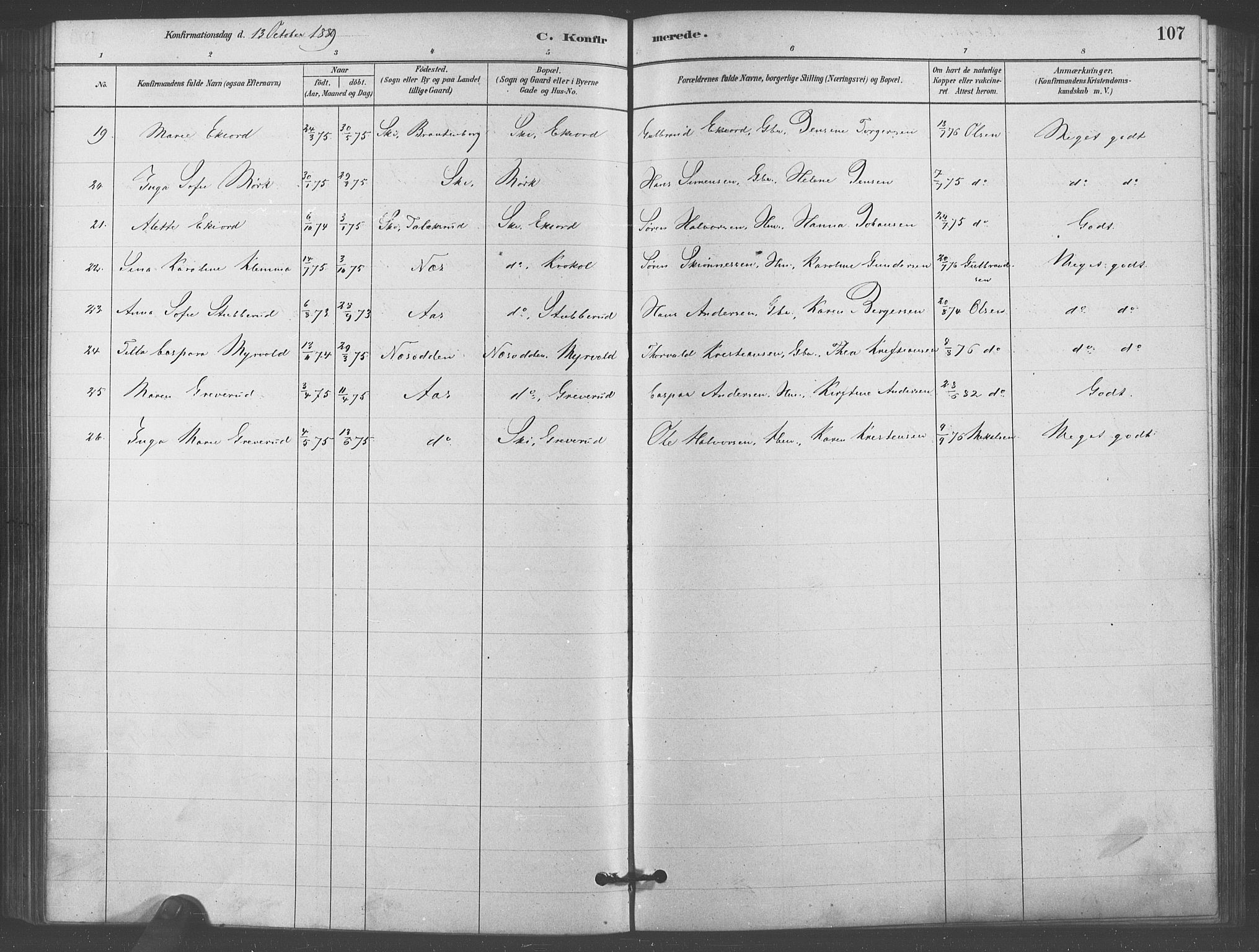 Kråkstad prestekontor Kirkebøker, AV/SAO-A-10125a/F/Fb/L0001: Parish register (official) no. II 1, 1880-1892, p. 107