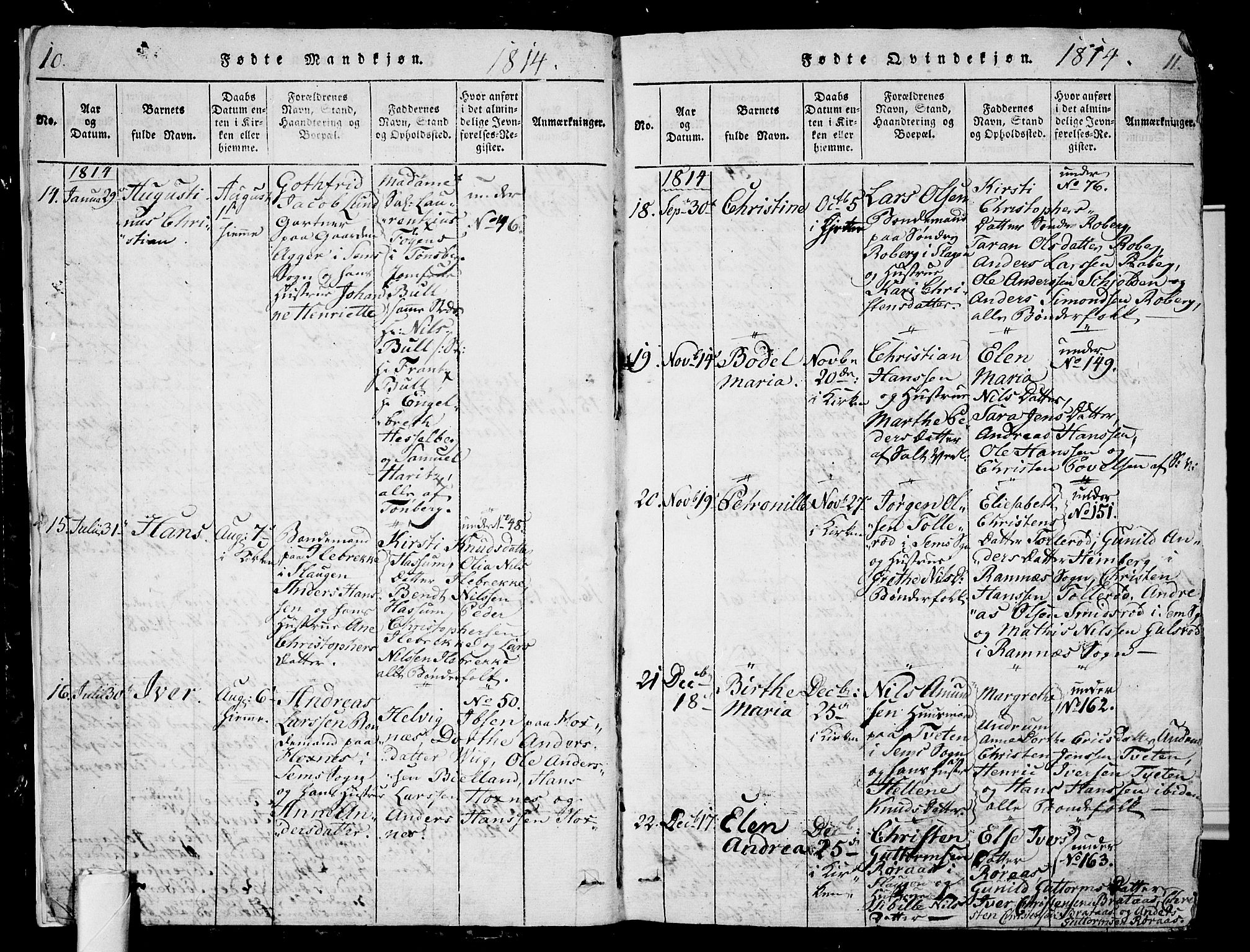 Sem kirkebøker, AV/SAKO-A-5/G/Ga/L0001: Parish register (copy) no. I 1, 1814-1825, p. 10-11