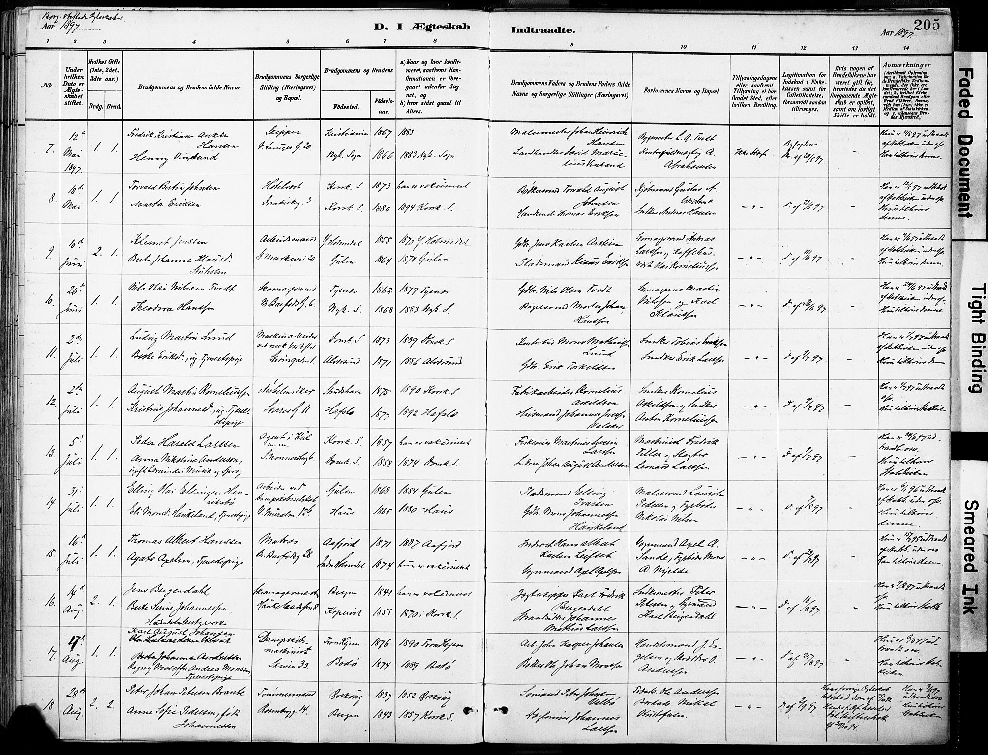 Domkirken sokneprestembete, AV/SAB-A-74801/H/Haa/L0037: Parish register (official) no. D 4, 1880-1907, p. 205