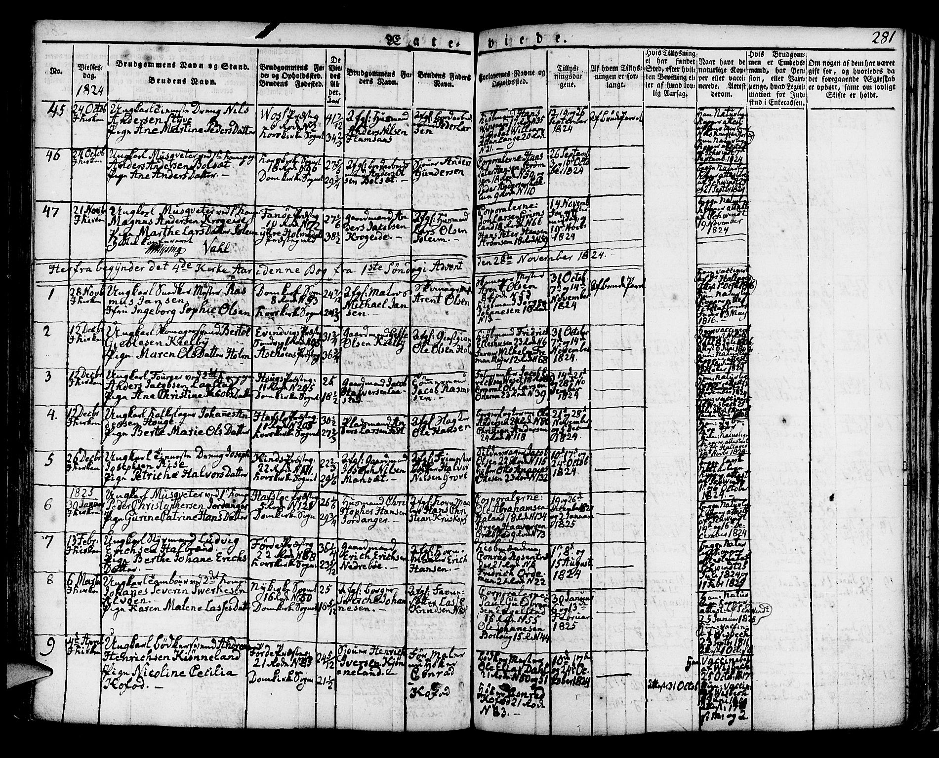 Korskirken sokneprestembete, SAB/A-76101/H/Hab: Parish register (copy) no. A 3, 1821-1831, p. 281