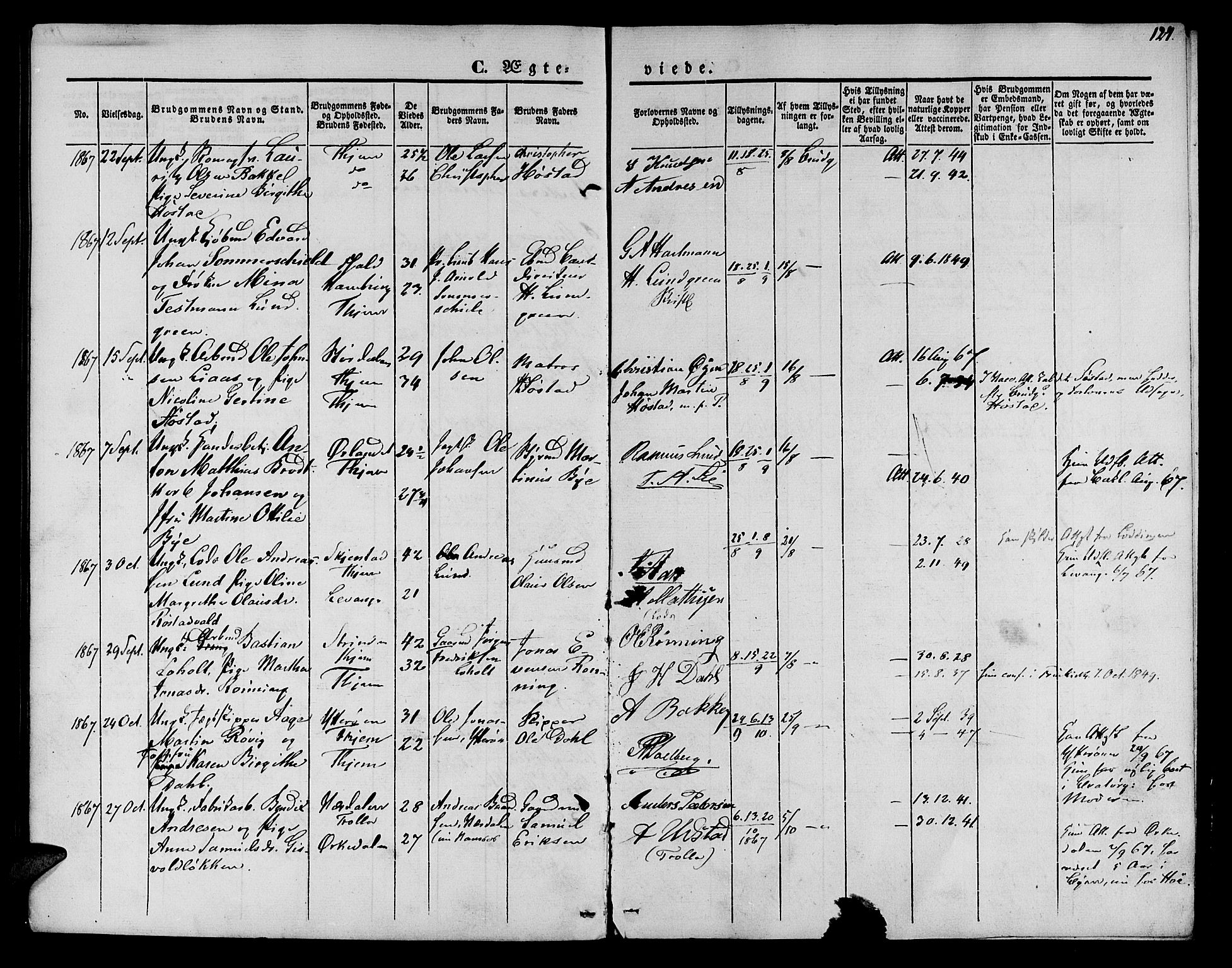 Ministerialprotokoller, klokkerbøker og fødselsregistre - Sør-Trøndelag, SAT/A-1456/602/L0111: Parish register (official) no. 602A09, 1844-1867, p. 124