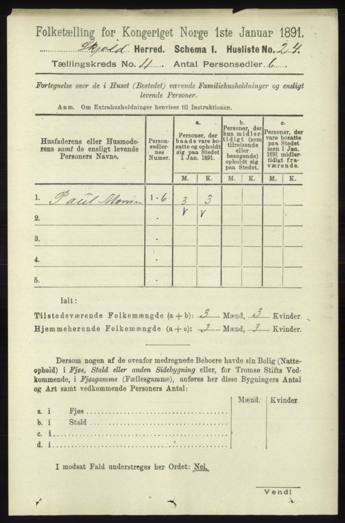 RA, 1891 census for 1154 Skjold, 1891, p. 2059