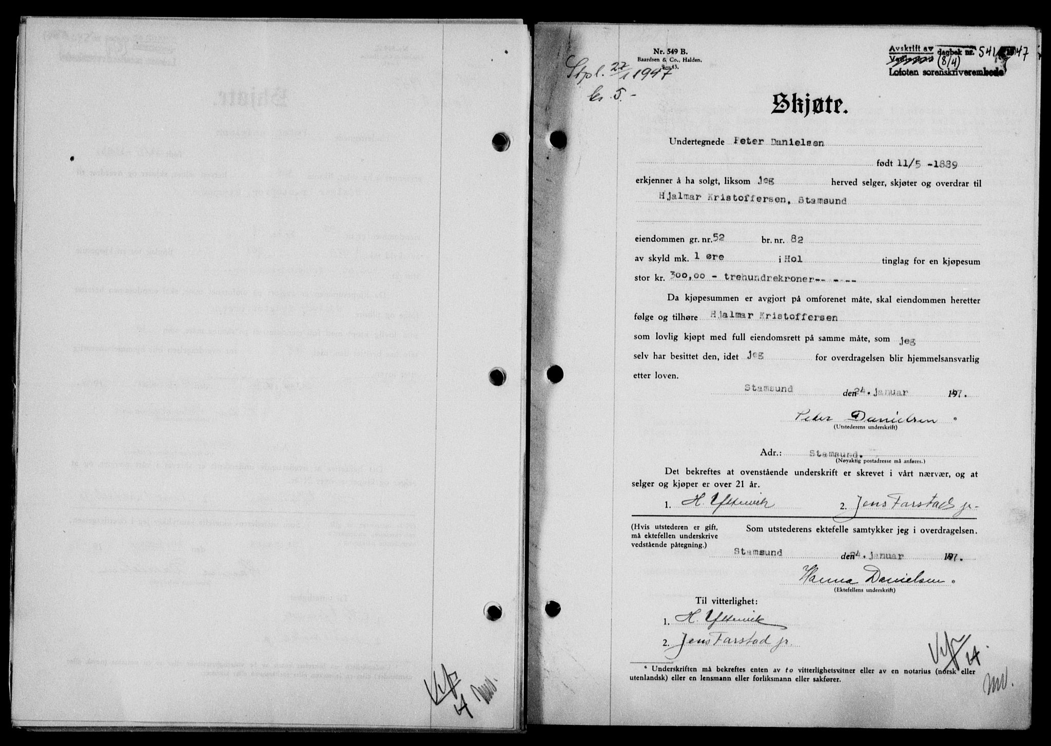 Lofoten sorenskriveri, SAT/A-0017/1/2/2C/L0015a: Mortgage book no. 15a, 1946-1947, Diary no: : 541/1947