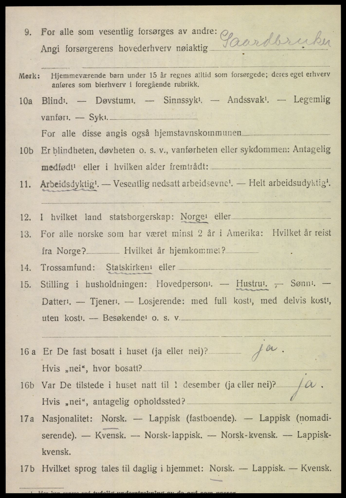SAT, 1920 census for Kvam, 1920, p. 1412