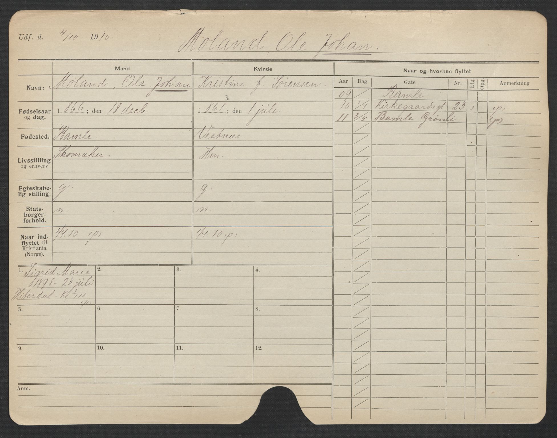 Oslo folkeregister, Registerkort, AV/SAO-A-11715/F/Fa/Fac/L0007: Menn, 1906-1914, p. 851a