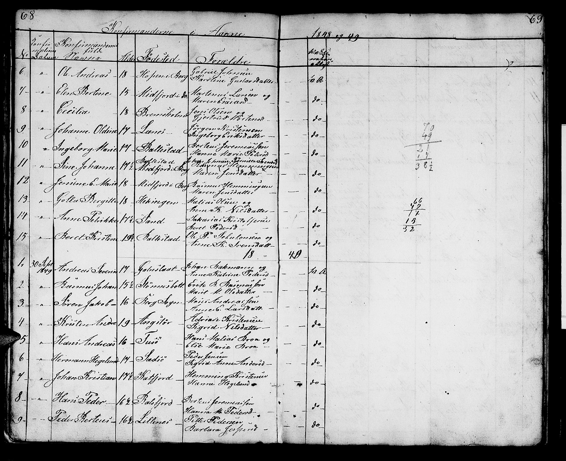 Lenvik sokneprestembete, AV/SATØ-S-1310/H/Ha/Hab/L0018klokker: Parish register (copy) no. 18, 1838-1854, p. 68-69