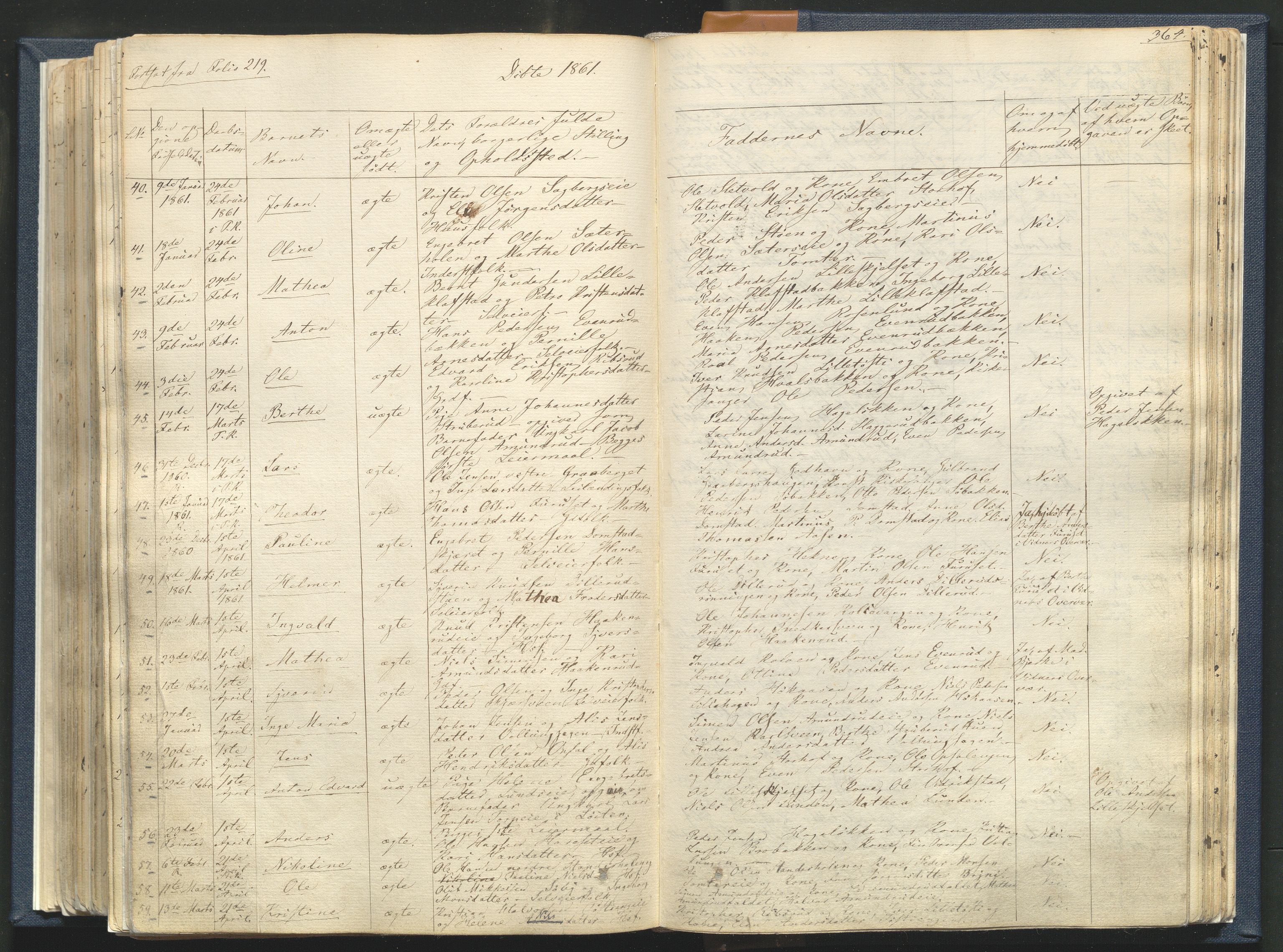 Romedal prestekontor, SAH/PREST-004/K/L0004: Parish register (official) no. 4, 1847-1861, p. 364