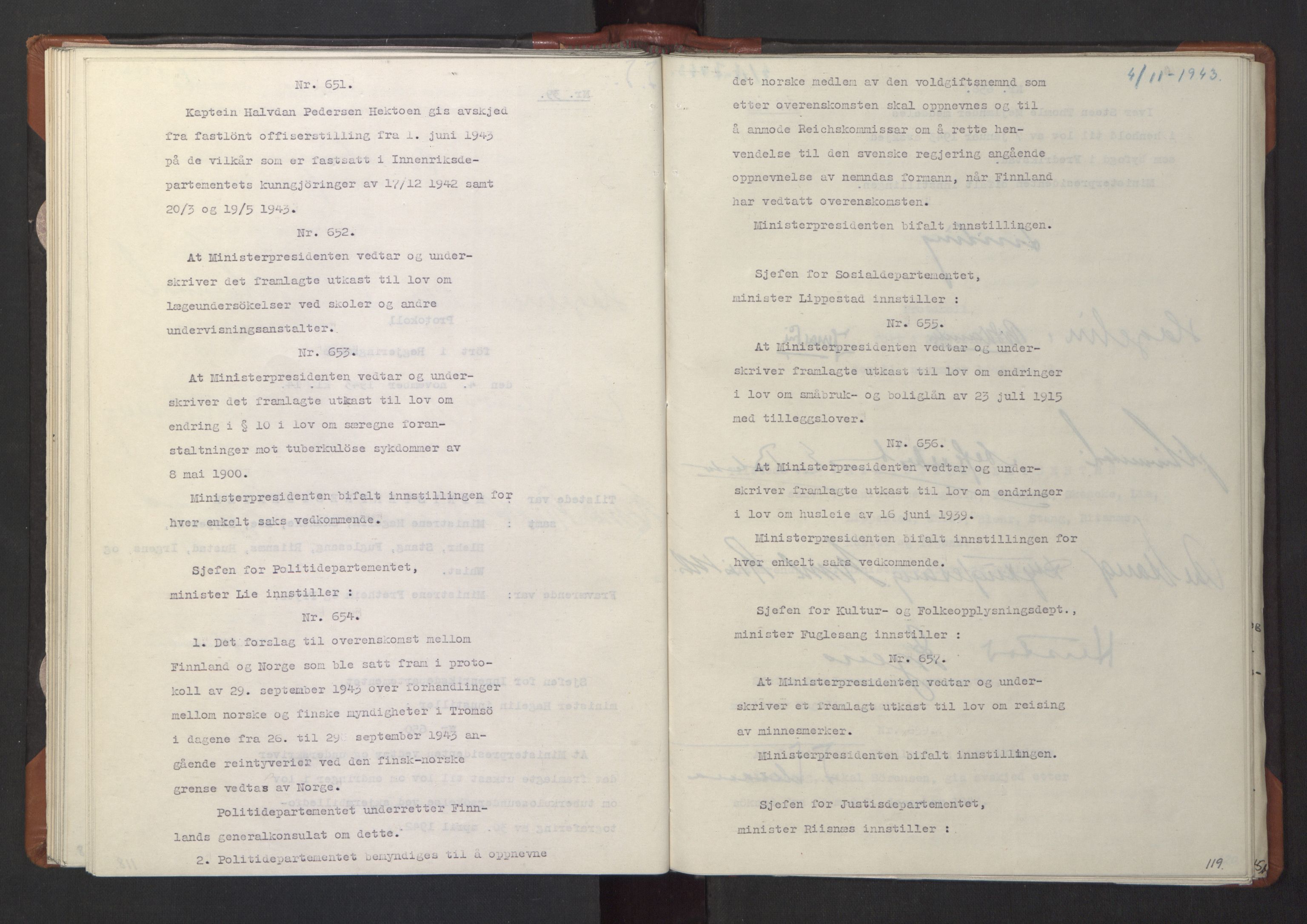 NS-administrasjonen 1940-1945 (Statsrådsekretariatet, de kommisariske statsråder mm), AV/RA-S-4279/D/Da/L0003: Vedtak (Beslutninger) nr. 1-746 og tillegg nr. 1-47 (RA. j.nr. 1394/1944, tilgangsnr. 8/1944, 1943, p. 121