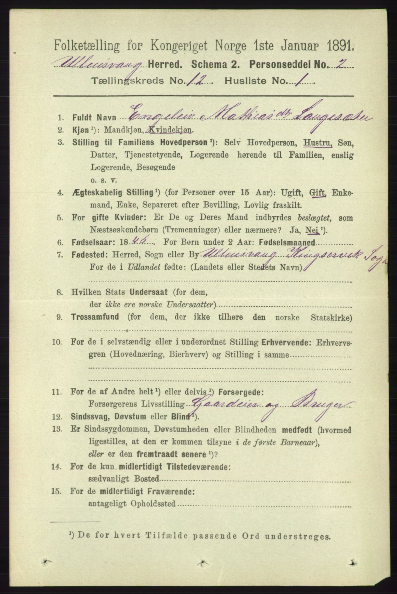 RA, 1891 census for 1230 Ullensvang, 1891, p. 4668