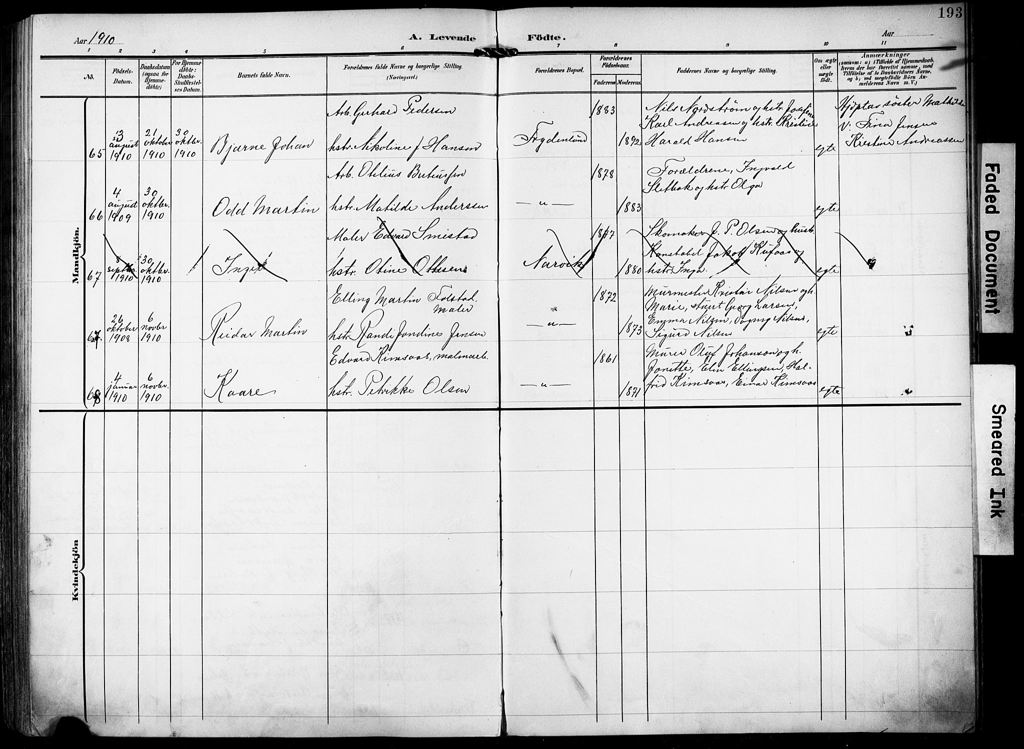 Ministerialprotokoller, klokkerbøker og fødselsregistre - Nordland, AV/SAT-A-1459/871/L0994: Parish register (official) no. 871A10, 1902-1910, p. 193