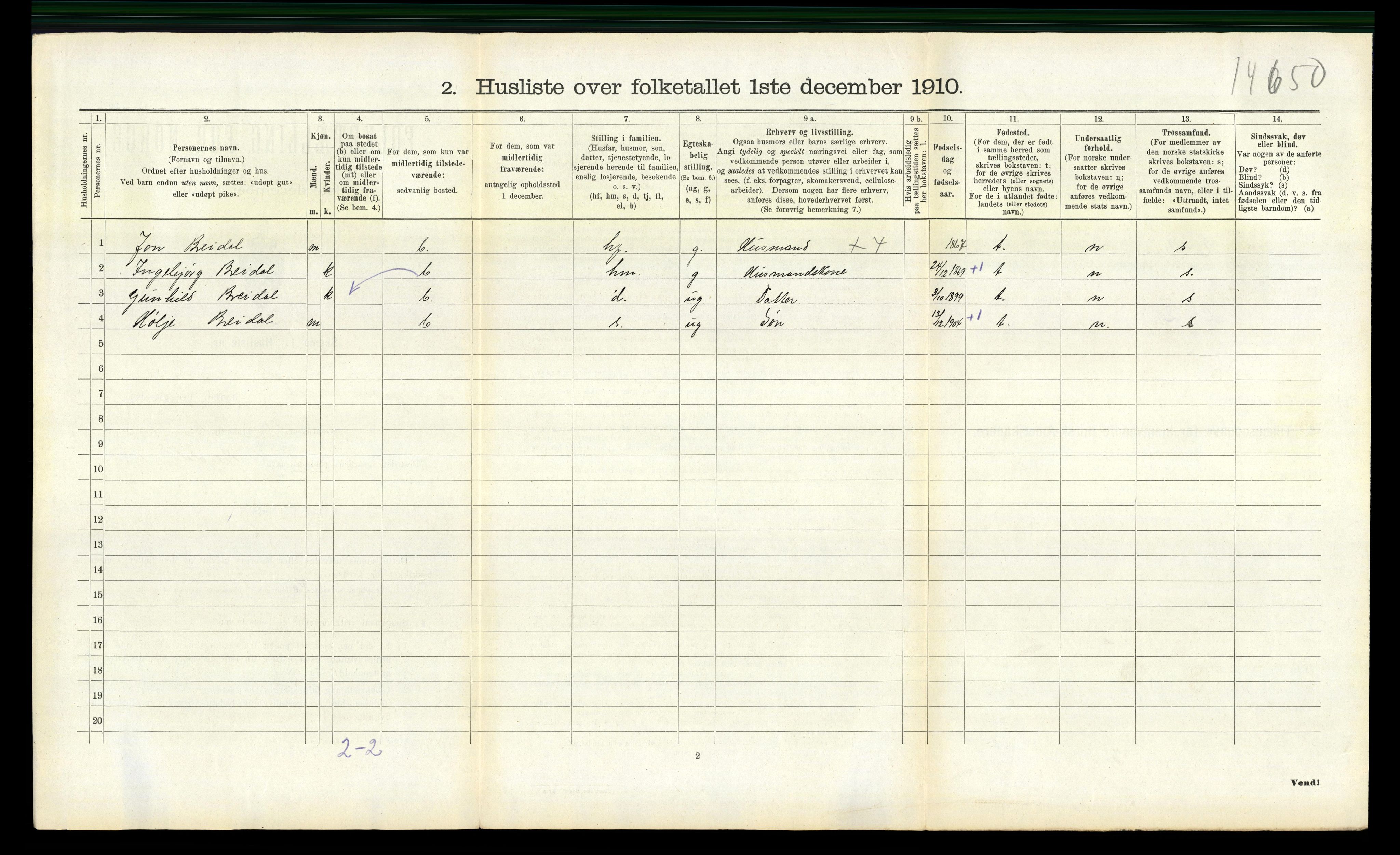 RA, 1910 census for Gransherad, 1910, p. 309