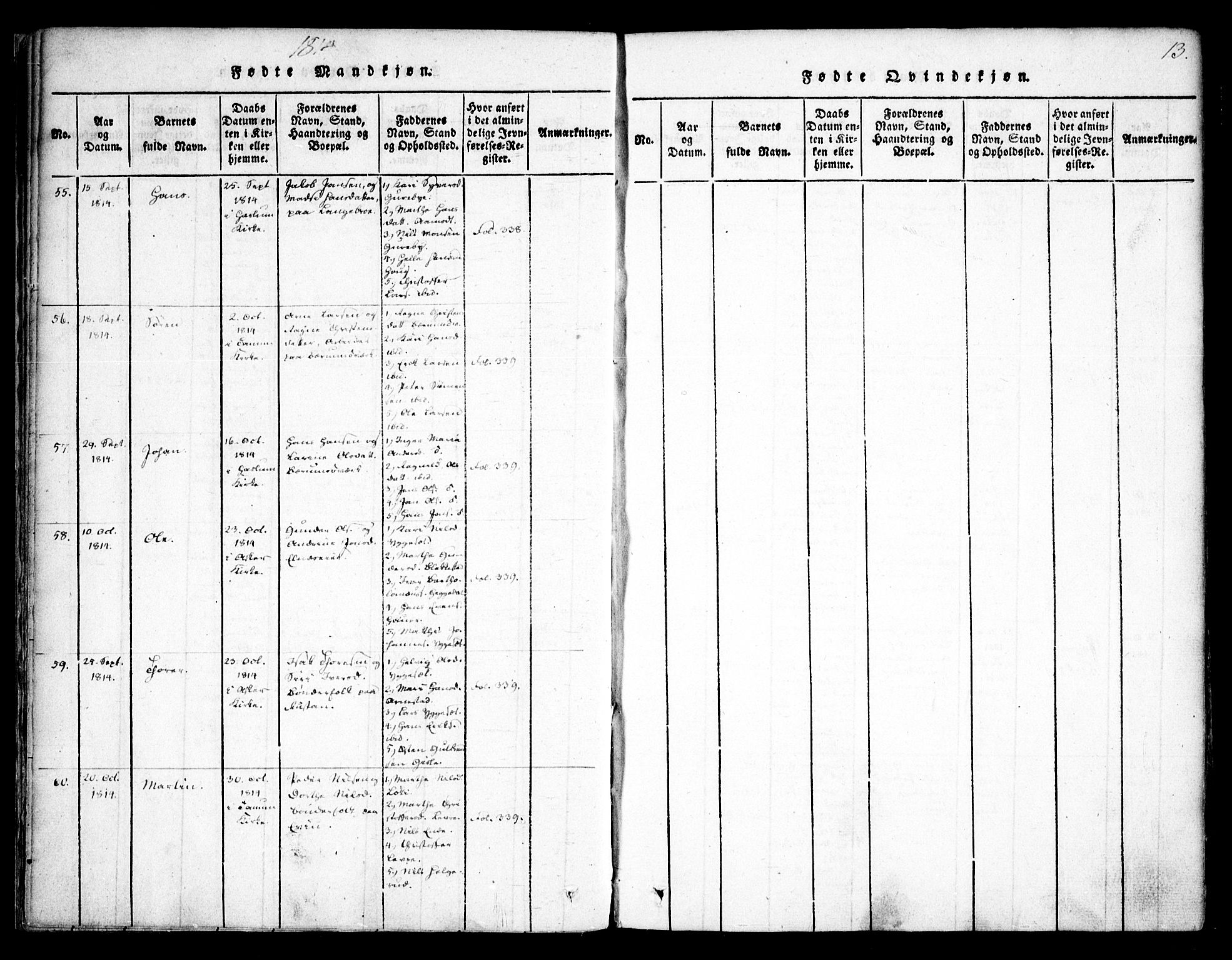 Asker prestekontor Kirkebøker, AV/SAO-A-10256a/F/Fa/L0006: Parish register (official) no. I 6, 1814-1824, p. 13