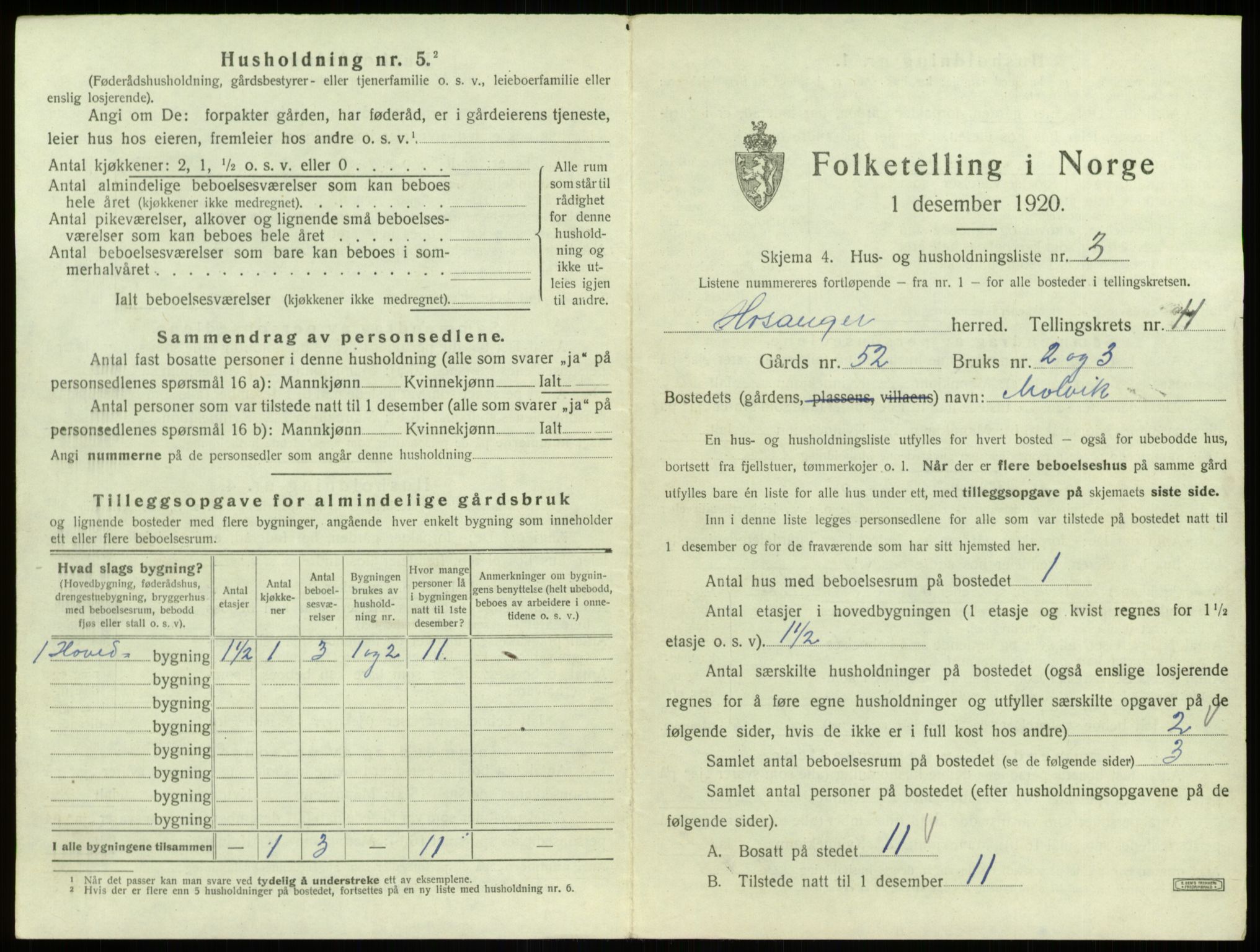 SAB, 1920 census for Hosanger, 1920, p. 613